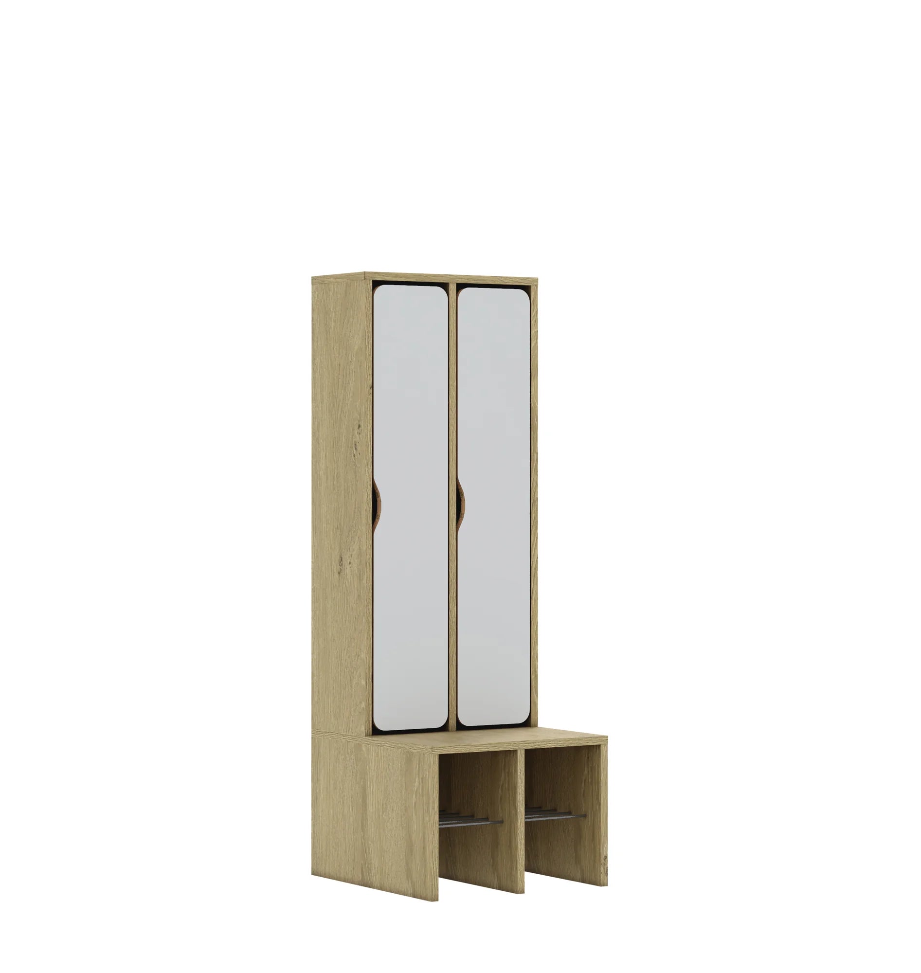 Szatnia dwuosobowa BLOX 455x520x1350 — drzwiczki pełne – dąb / jasny szary