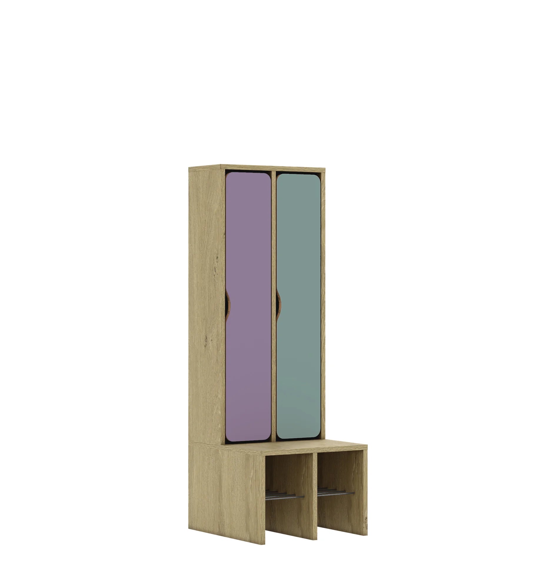 Szatnia dwuosobowa BLOX 455x520x1350 — drzwiczki pełne – dąb / Mix 2