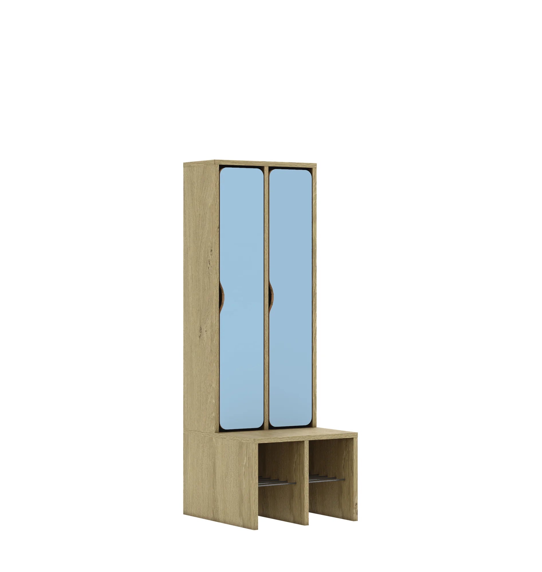 Szatnia dwuosobowa BLOX 455x520x1350 — drzwiczki pełne – dąb / pastelowy niebieski