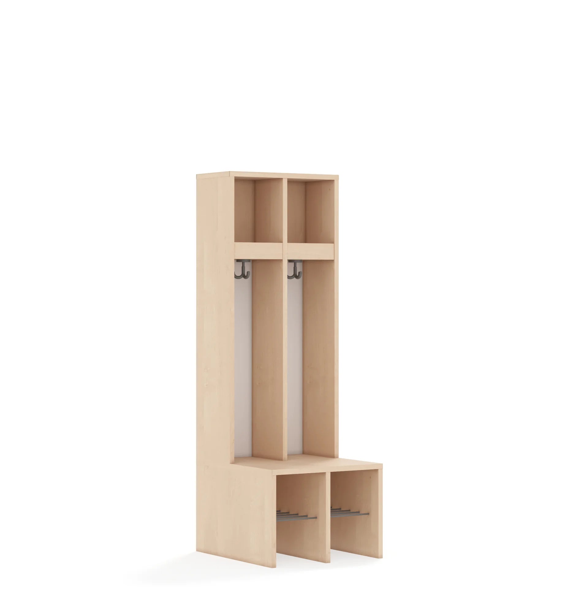Szatnia dwuosobowa BLOX 455x520x1350 — z blendą – brzoza / Bez drzwiczek