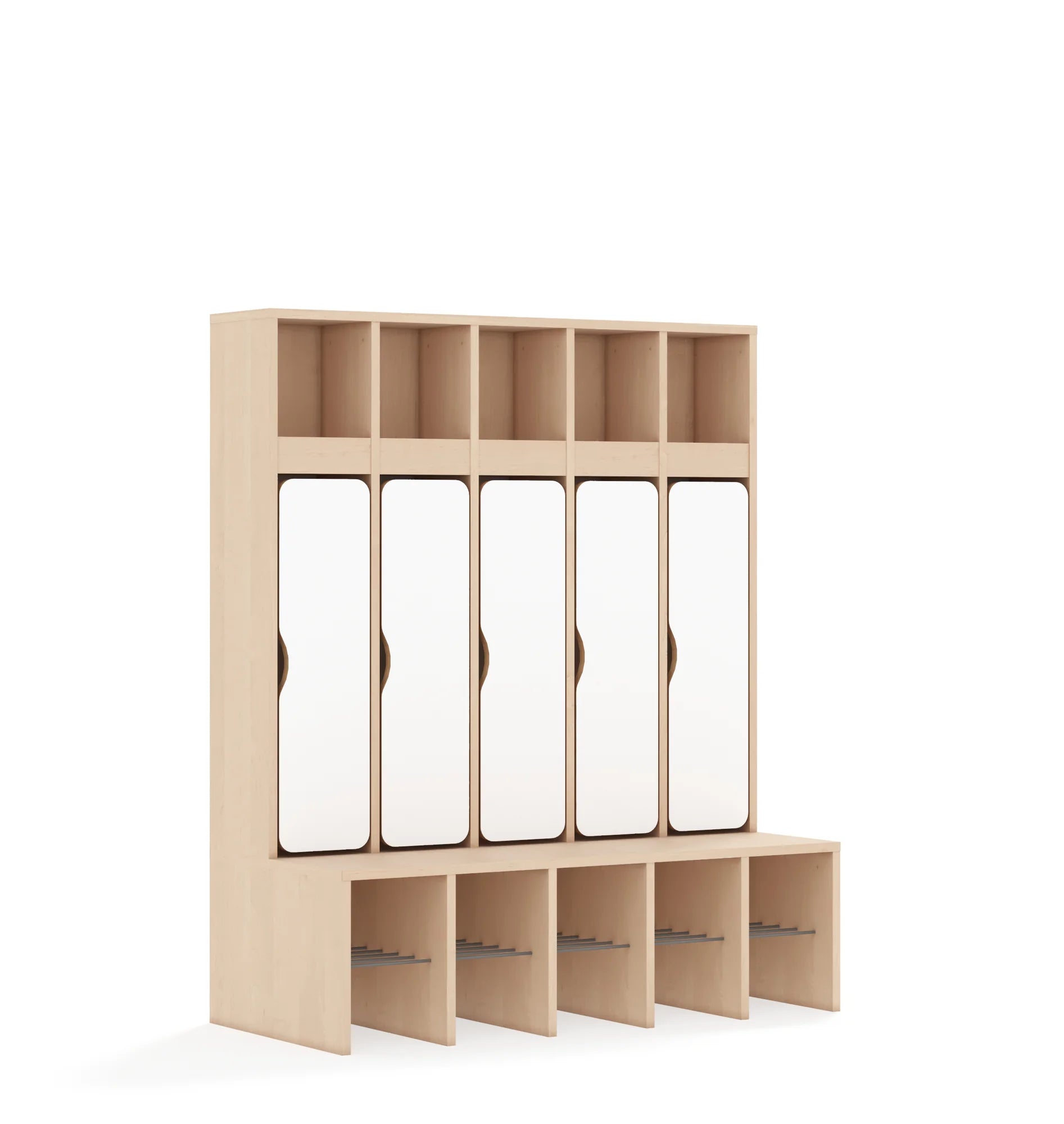 Szatnia pięcioosobowa BLOX 1108x520x1350 — drzwiczki dolne – brzoza / biały