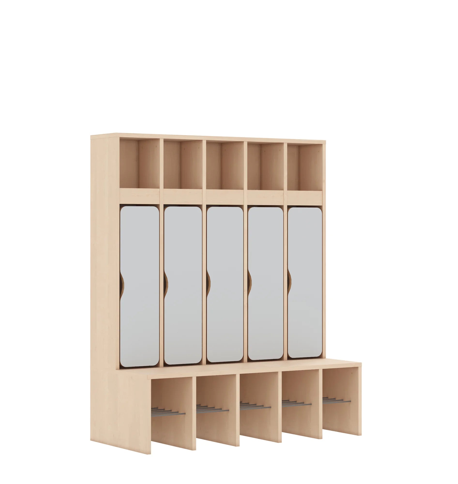 Szatnia pięcioosobowa BLOX 1108x520x1350 — drzwiczki dolne – brzoza / jasny szary