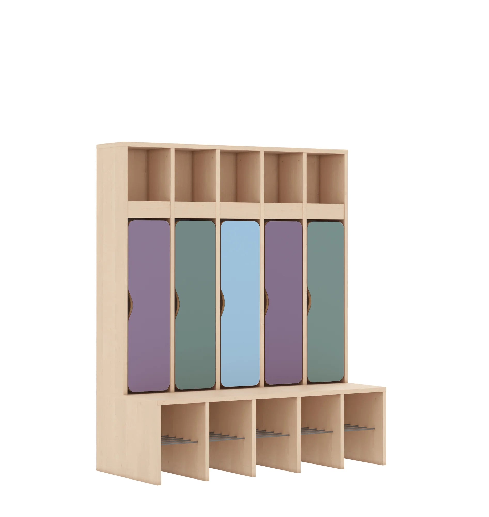 Szatnia pięcioosobowa BLOX 1108x520x1350 — drzwiczki dolne – brzoza / Mix 2