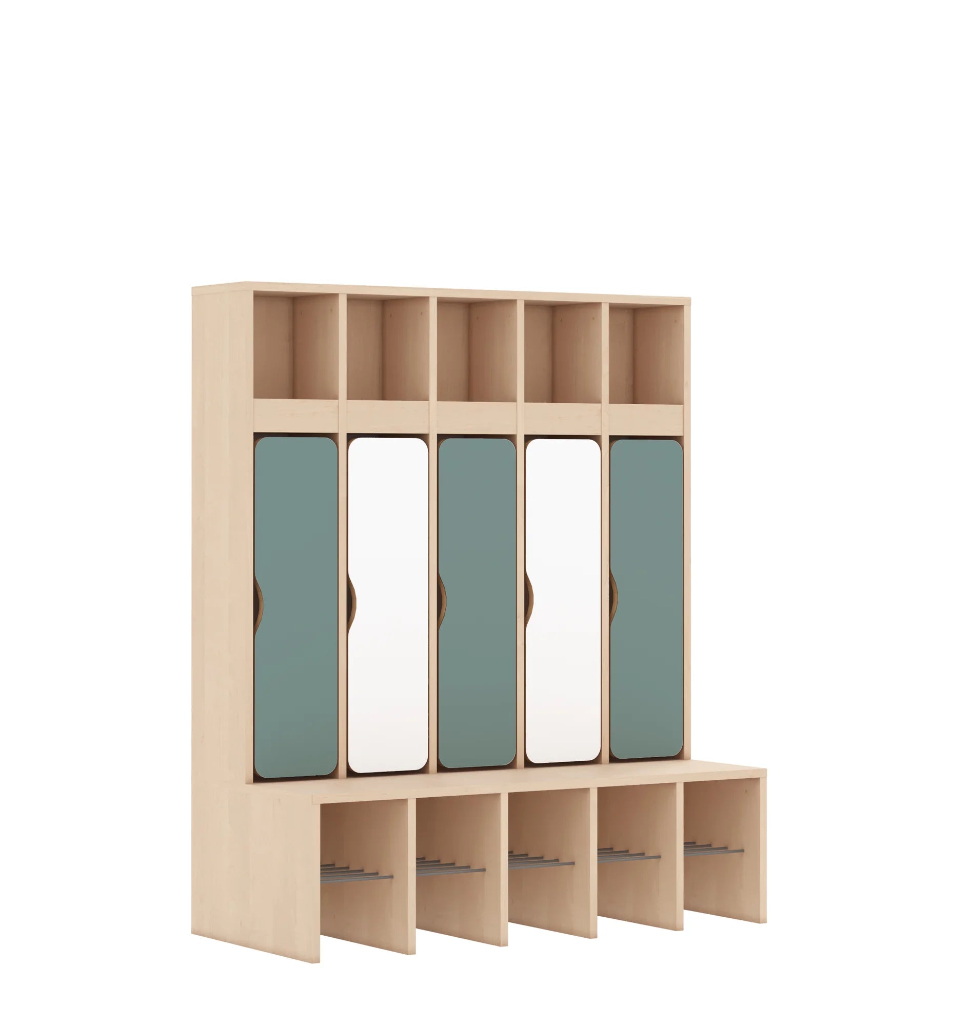 Szatnia pięcioosobowa BLOX 1108x520x1350 — drzwiczki dolne – brzoza / Mix 4
