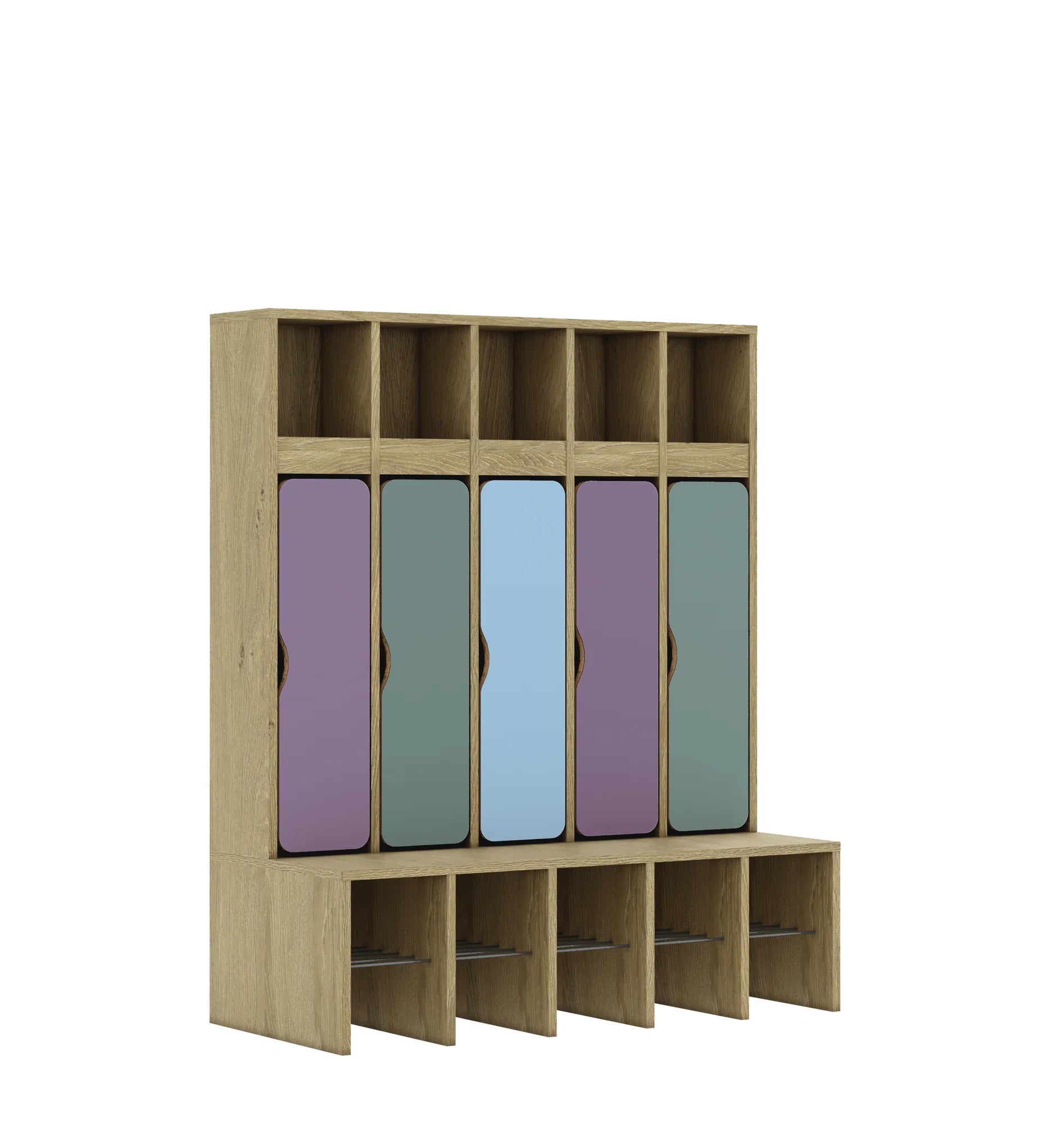 Szatnia pięcioosobowa BLOX 1108x520x1350 — drzwiczki dolne – dąb / Mix 2