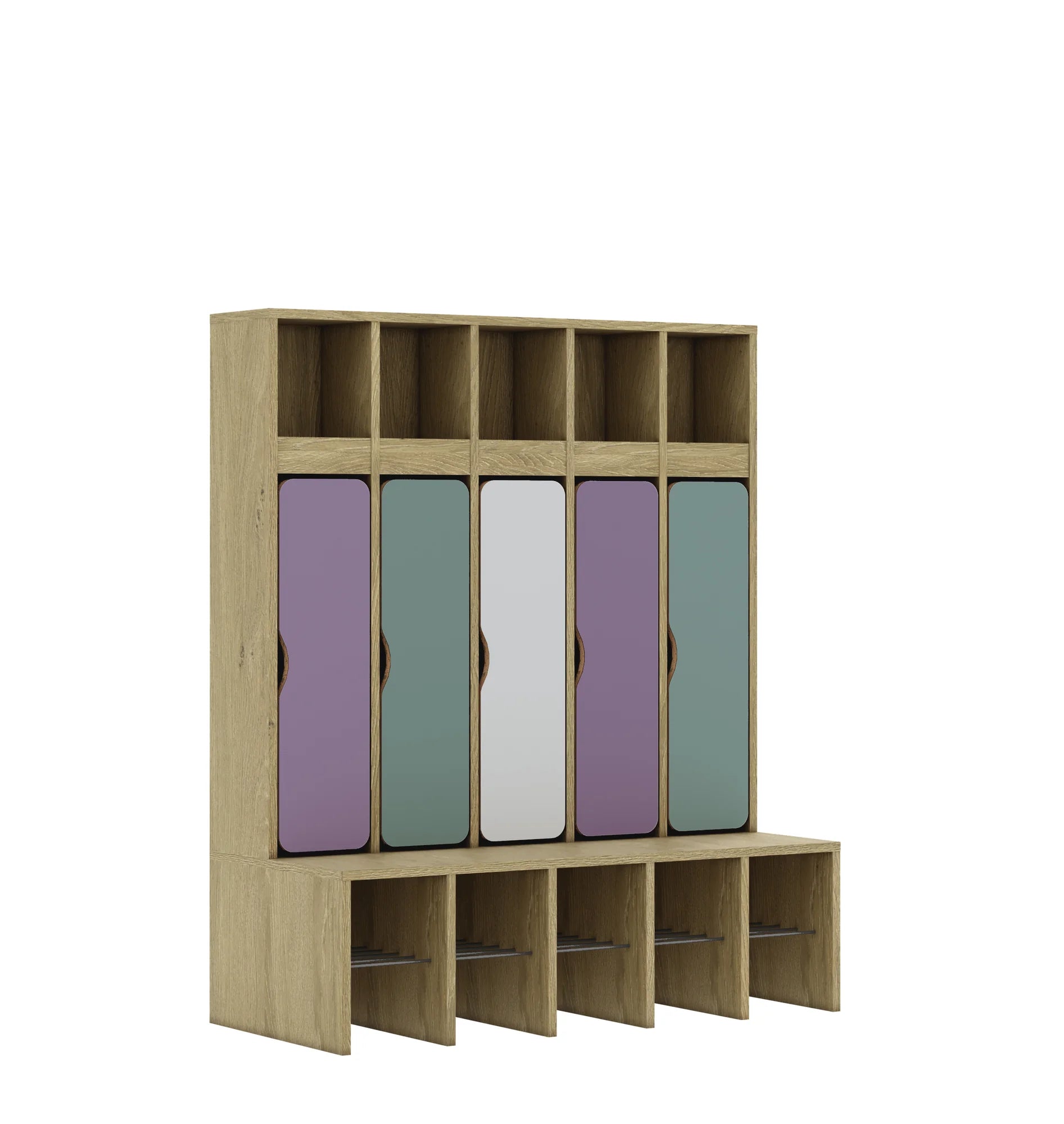 Szatnia pięcioosobowa BLOX 1108x520x1350 — drzwiczki dolne – dąb / Mix 3