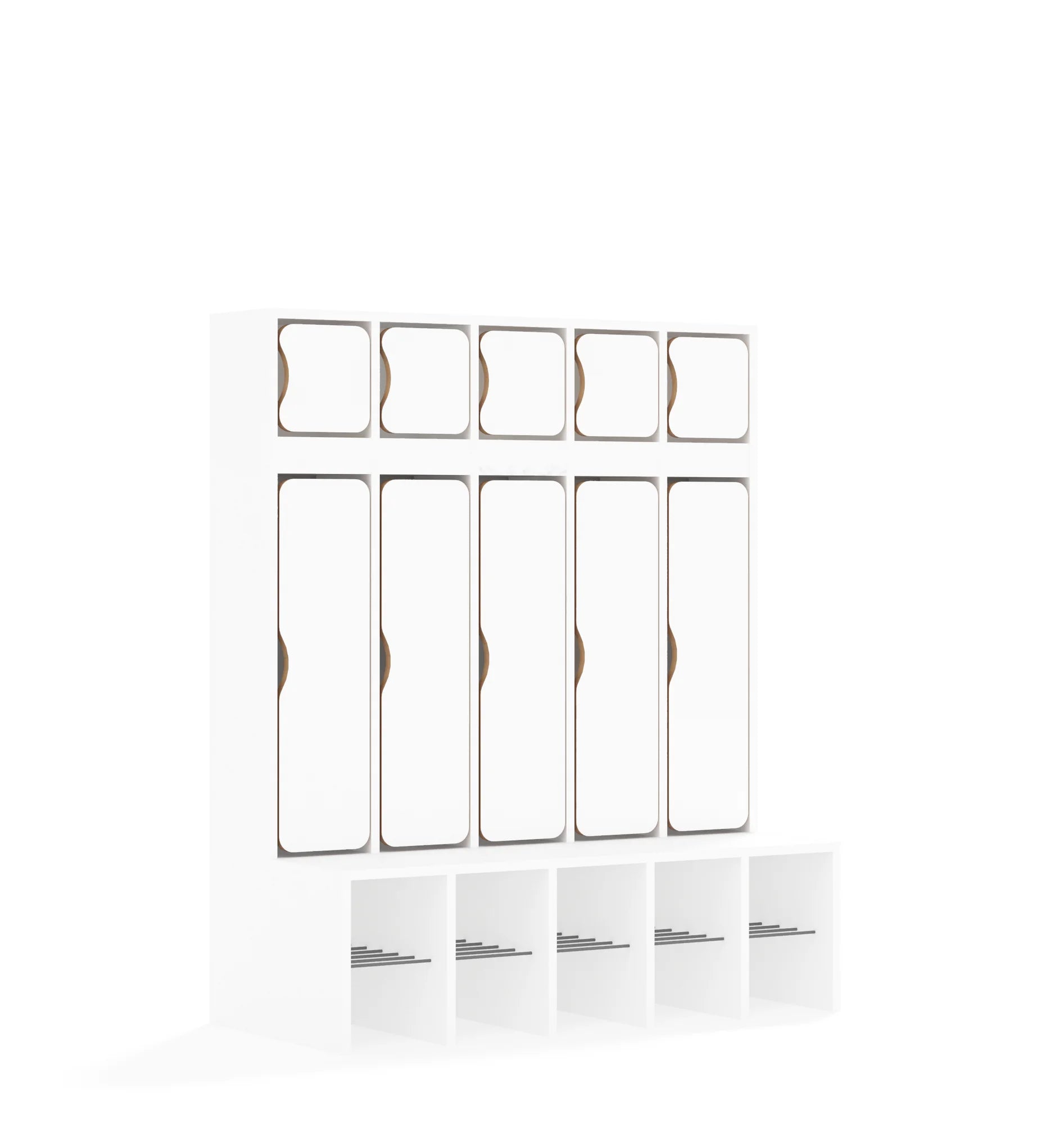 Szatnia pięcioosobowa BLOX 1108x520x1350 — drzwiczki góra/dół – biały / biały