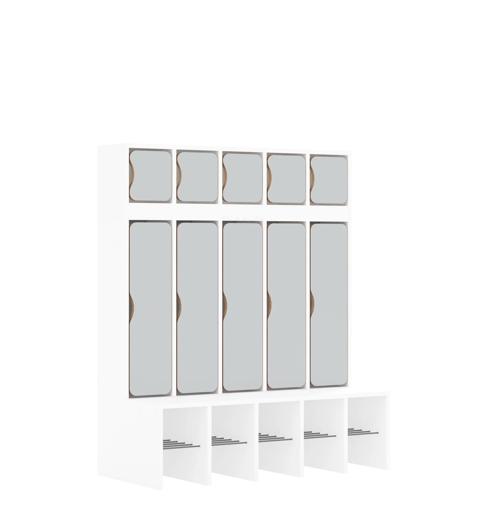 Szatnia pięcioosobowa BLOX 1108x520x1350 — drzwiczki góra/dół – biały / jasny szary