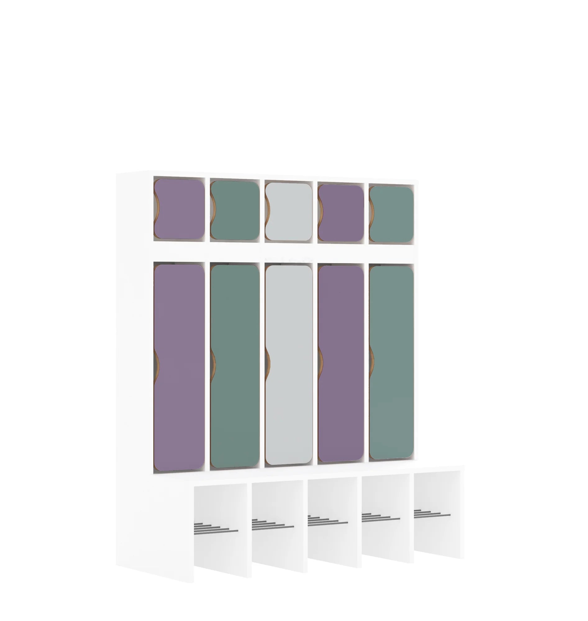 Szatnia pięcioosobowa BLOX 1108x520x1350 — drzwiczki góra/dół – biały / Mix 3