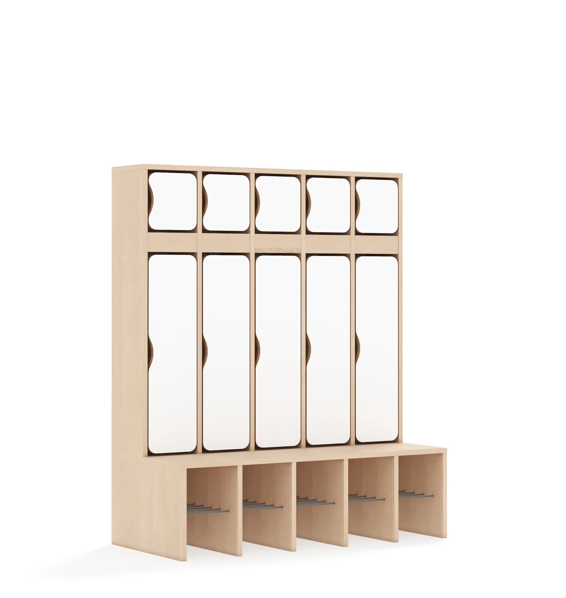 Szatnia pięcioosobowa BLOX 1108x520x1350 — drzwiczki góra/dół – brzoza / biały