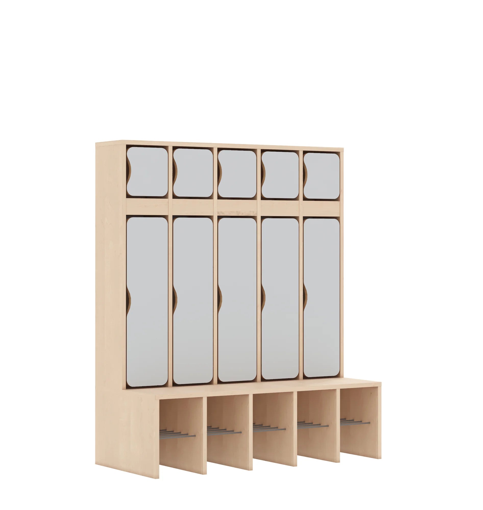 Szatnia pięcioosobowa BLOX 1108x520x1350 — drzwiczki góra/dół – brzoza / jasny szary