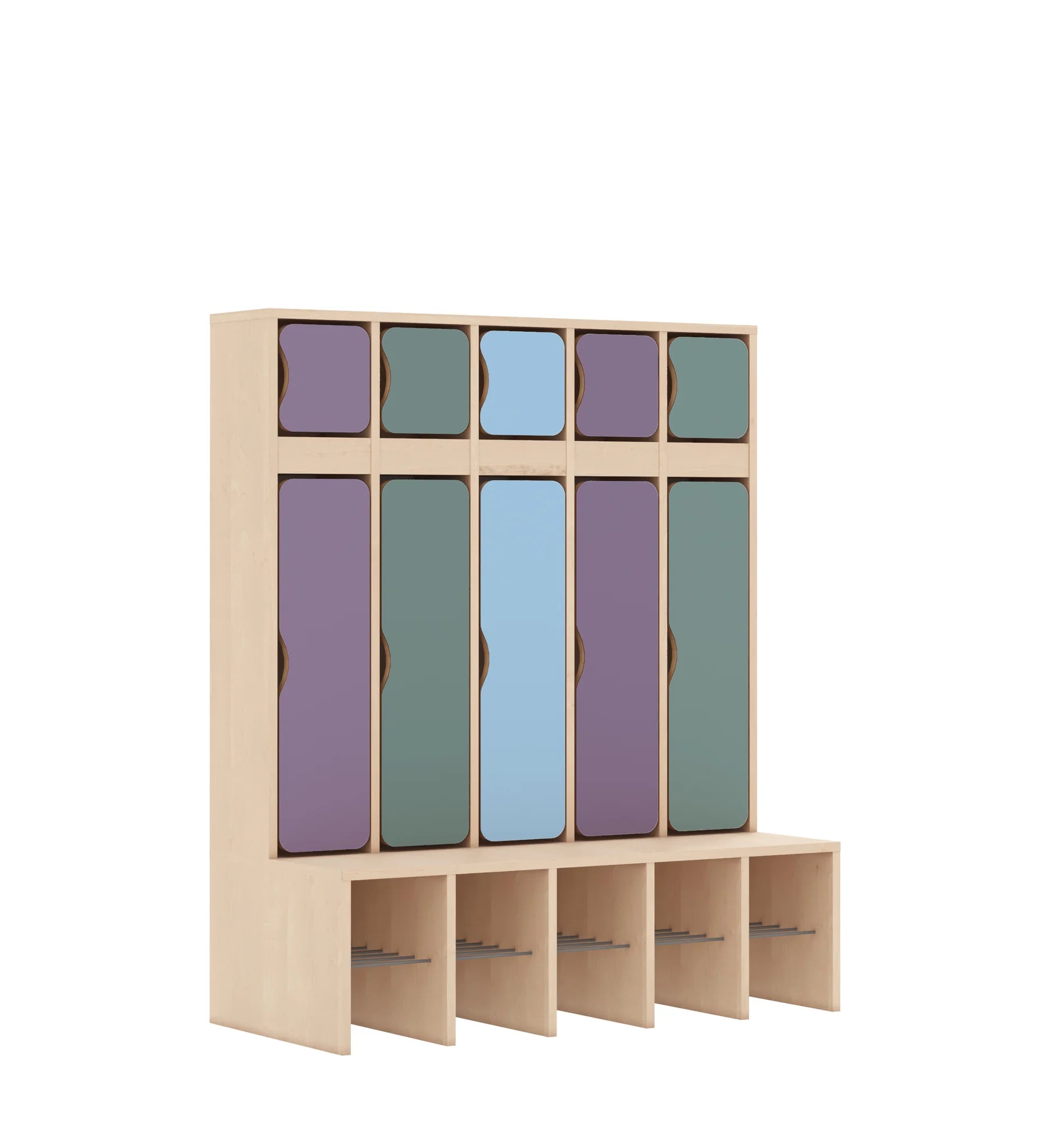 Szatnia pięcioosobowa BLOX 1108x520x1350 — drzwiczki góra/dół – brzoza / Mix 2