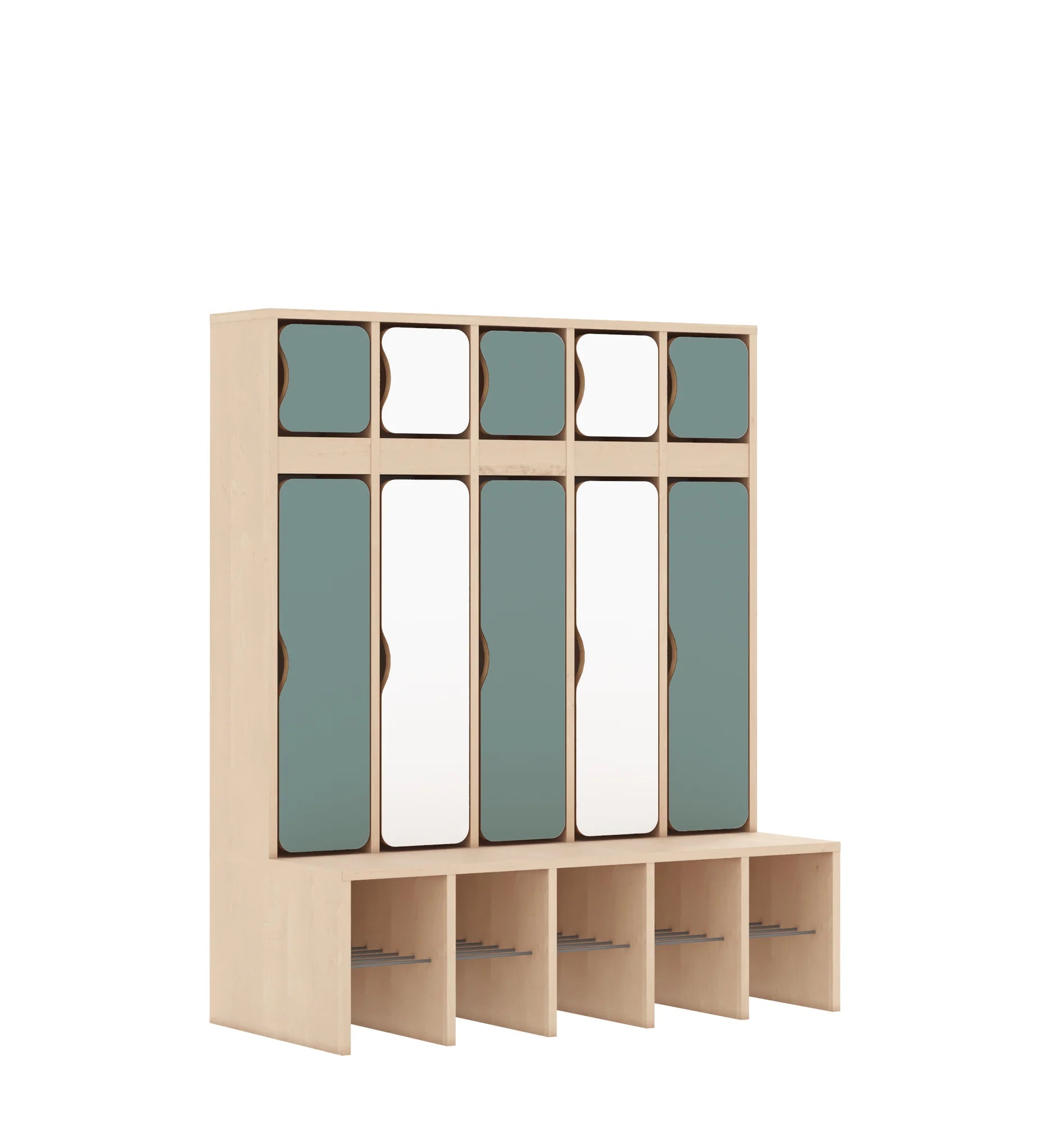 Szatnia pięcioosobowa BLOX 1108x520x1350 — drzwiczki góra/dół – brzoza / Mix 4