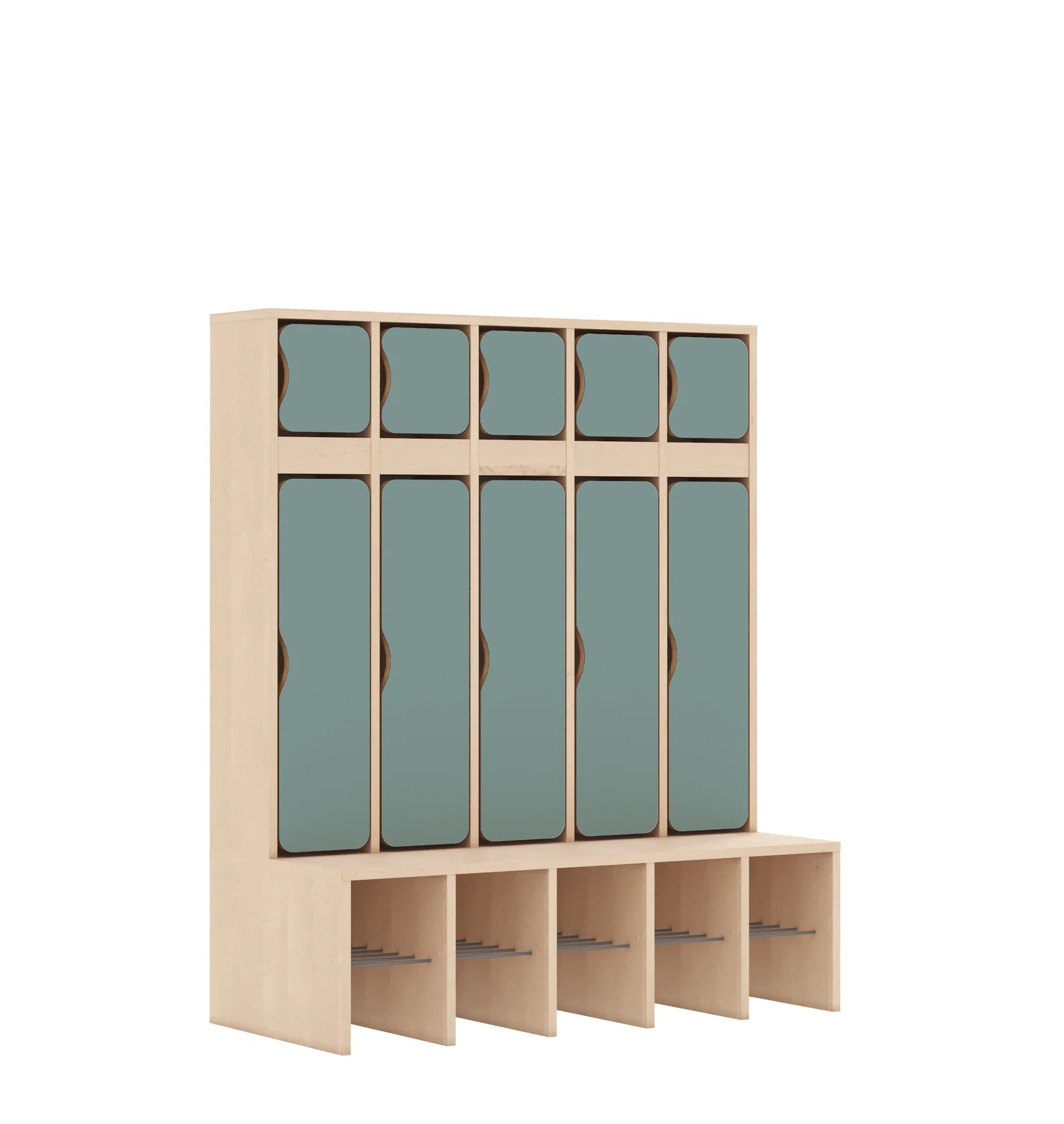 Szatnia pięcioosobowa BLOX 1108x520x1350 — drzwiczki góra/dół – brzoza / pastelowy zielony