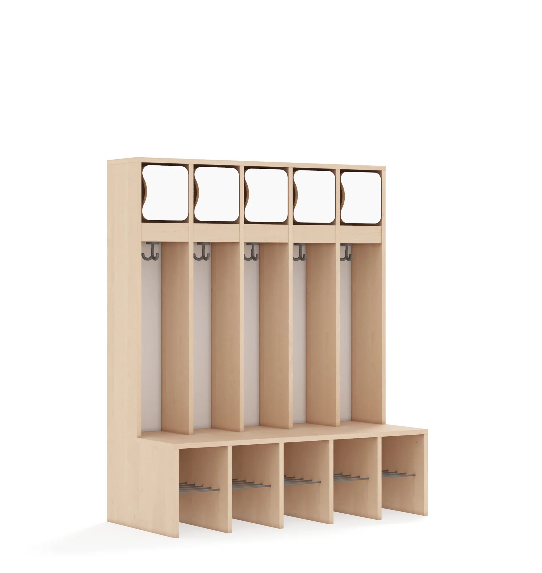 Szatnia pięcioosobowa BLOX 1108x520x1350 — drzwiczki górne – brzoza / biały
