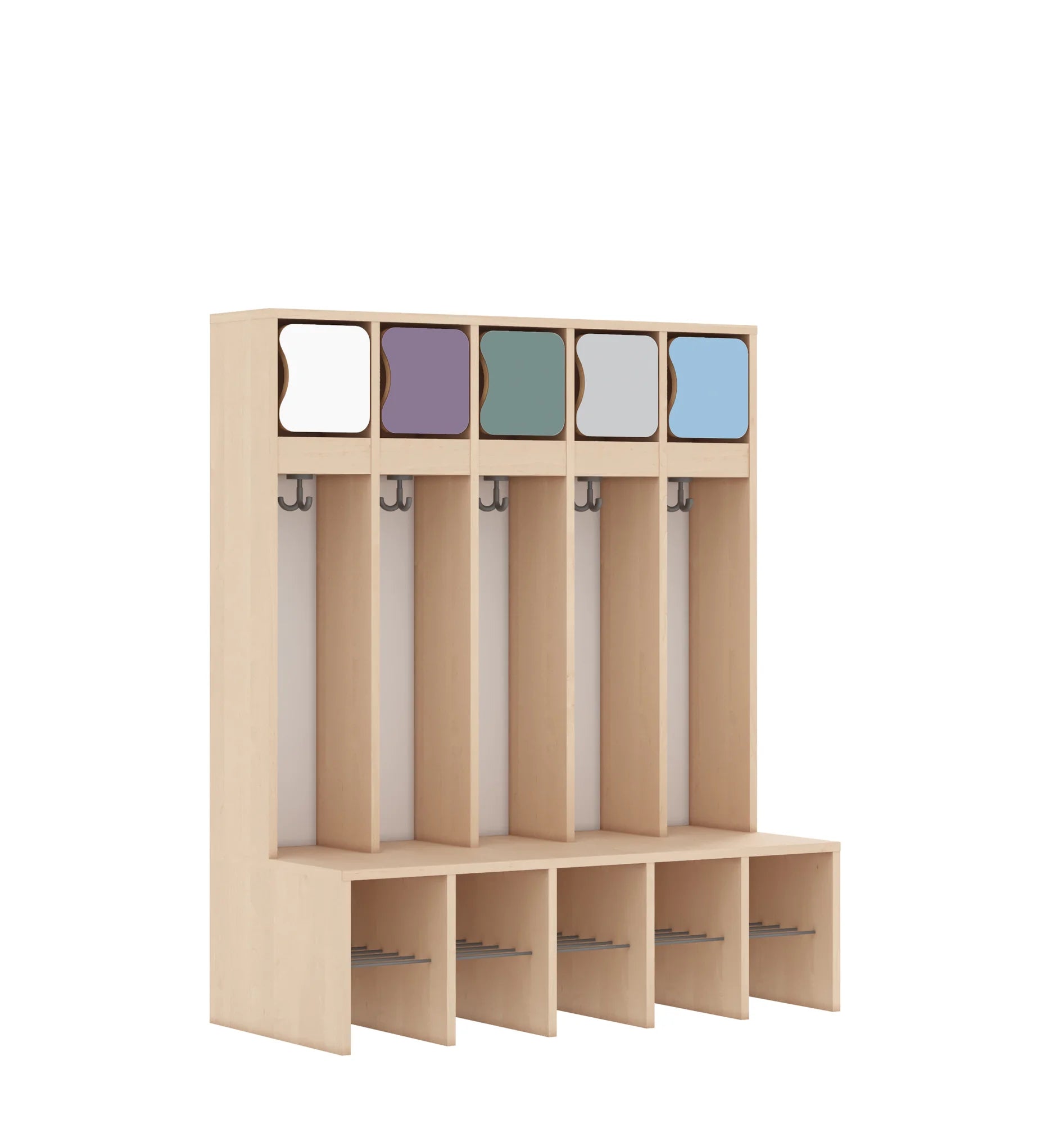 Szatnia pięcioosobowa BLOX 1108x520x1350 — drzwiczki górne – brzoza / Mix 1