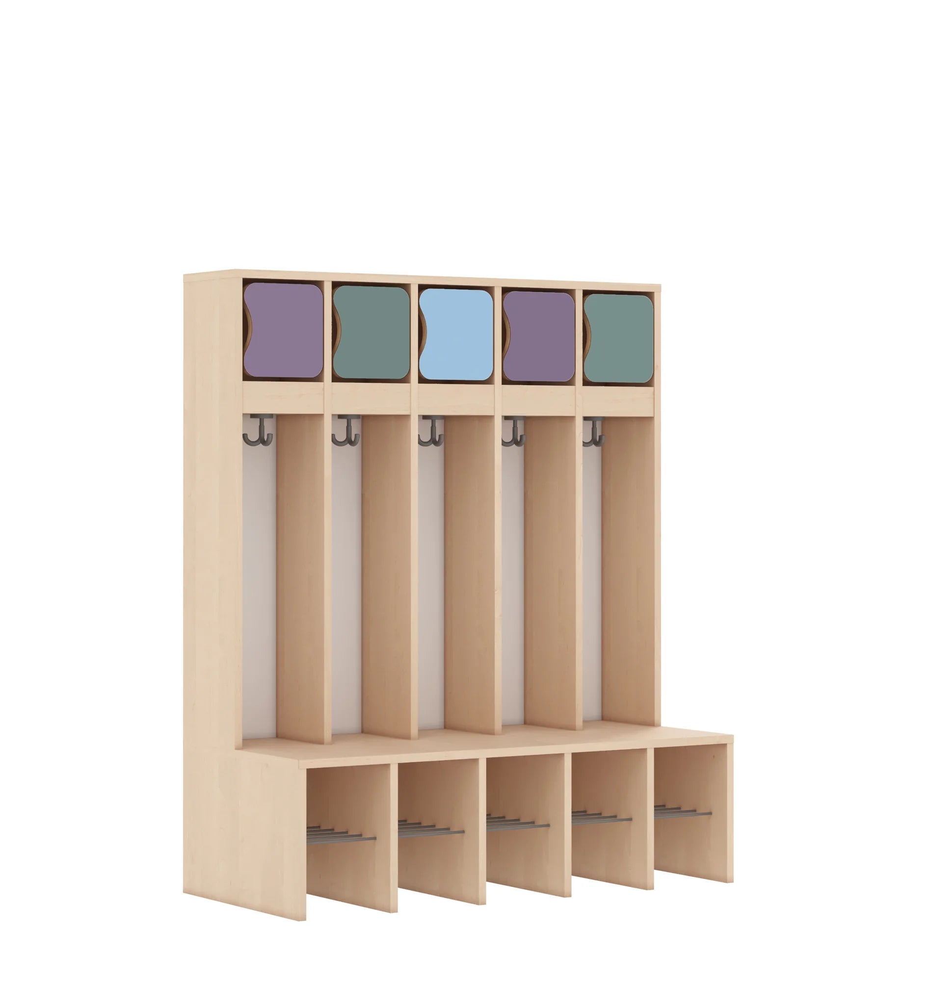 Szatnia pięcioosobowa BLOX 1108x520x1350 — drzwiczki górne – brzoza / Mix 2