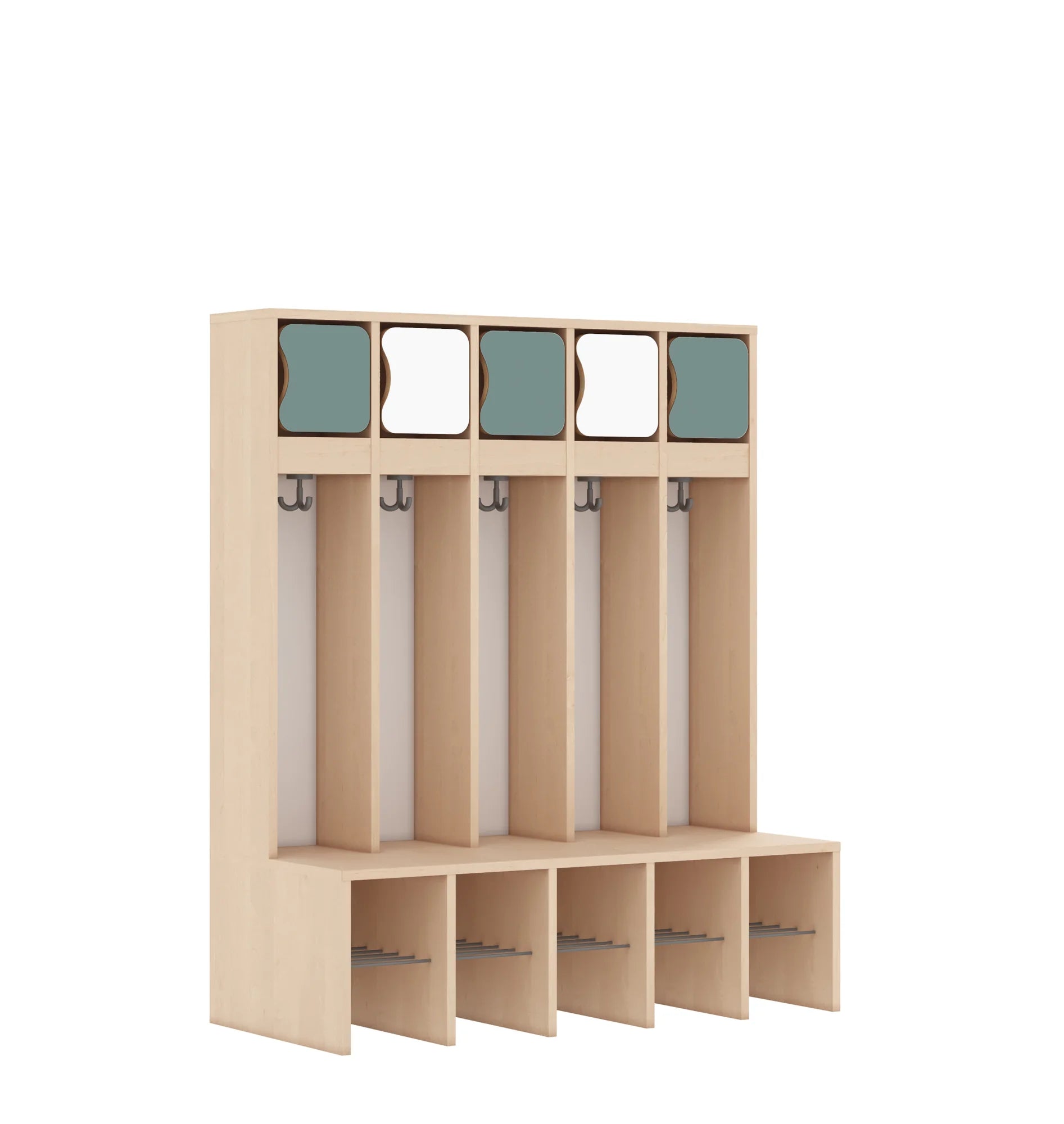 Szatnia pięcioosobowa BLOX 1108x520x1350 — drzwiczki górne – brzoza / Mix 4