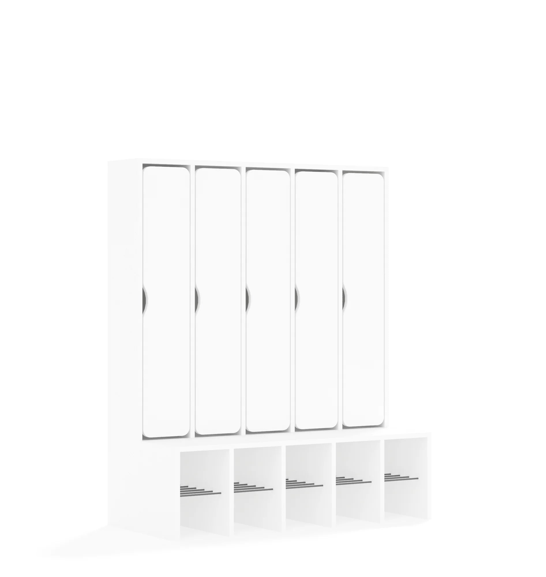Szatnia pięcioosobowa BLOX 1108x520x1350 — drzwiczki pełne – biały / biały