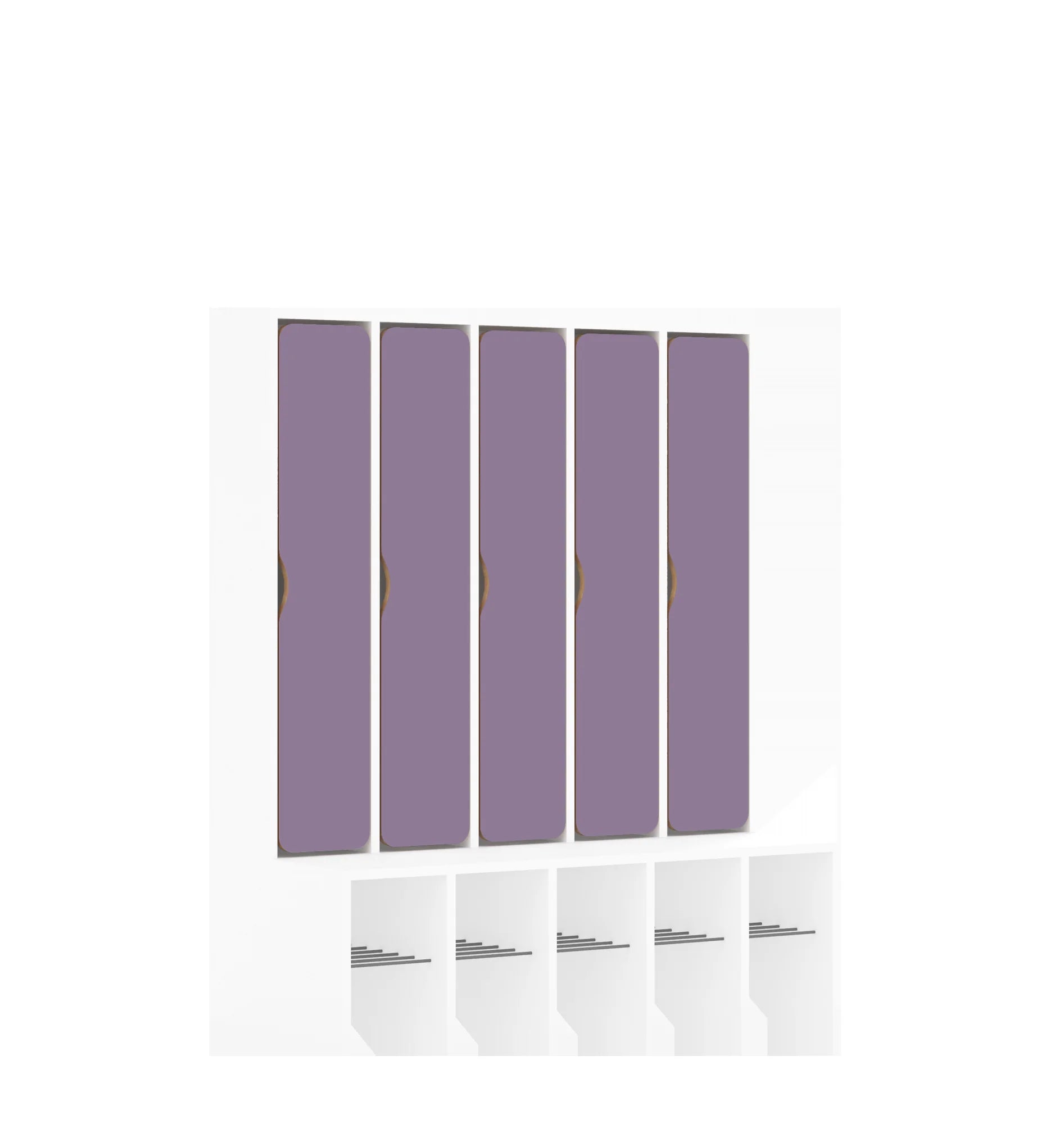 Szatnia pięcioosobowa BLOX 1108x520x1350 — drzwiczki pełne – biały / pastelowy fioletowy