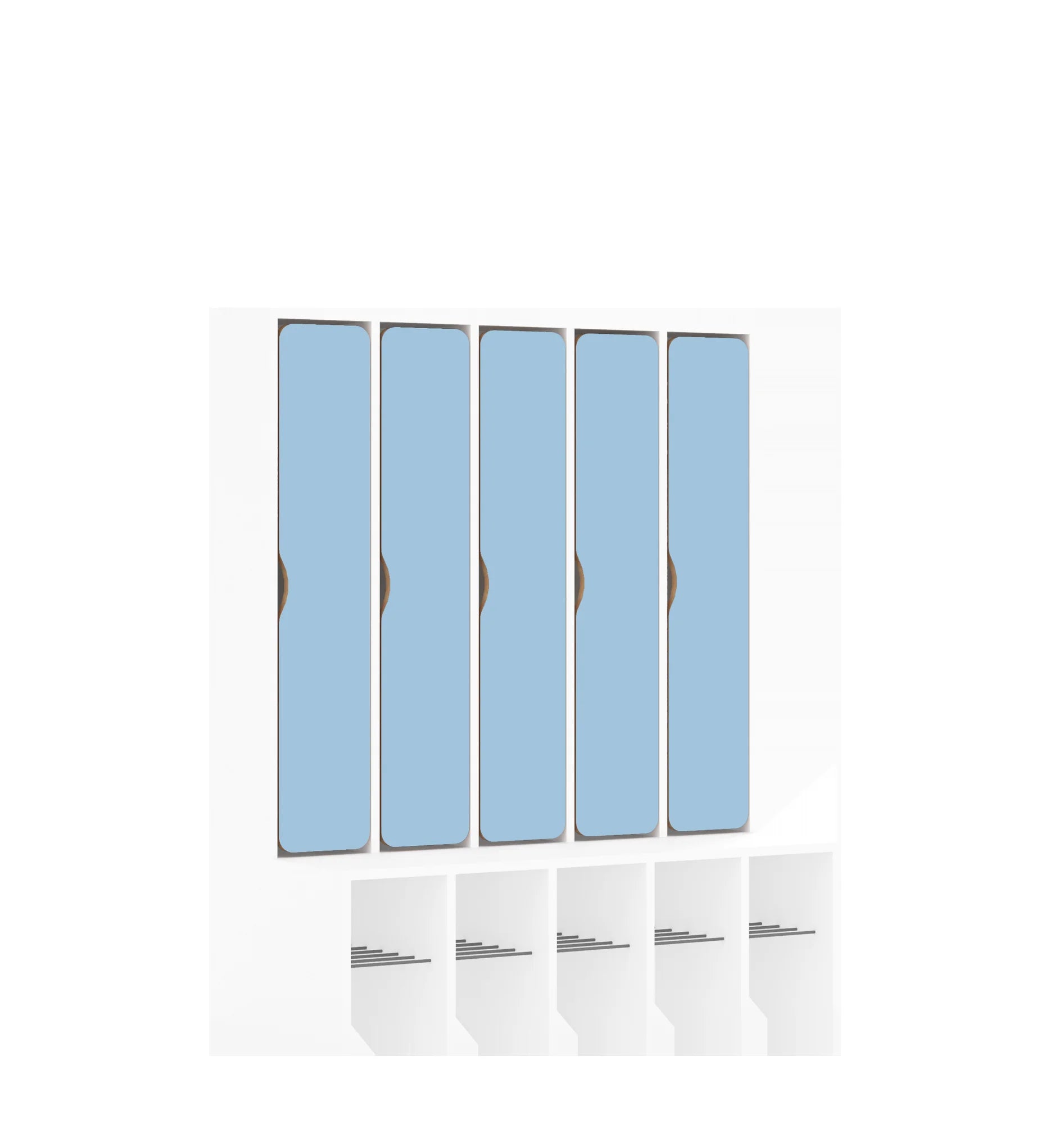 Szatnia pięcioosobowa BLOX 1108x520x1350 — drzwiczki pełne – biały / pastelowy niebieski