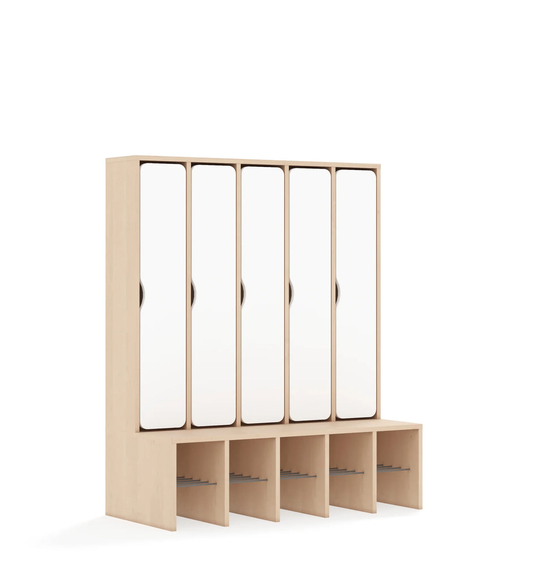 Szatnia pięcioosobowa BLOX 1108x520x1350 — drzwiczki pełne – dąb / biały
