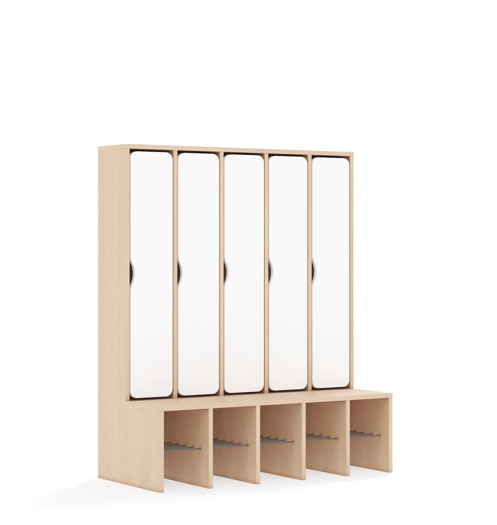 Szatnia pięcioosobowa BLOX 1108x520x1350 — drzwiczki pełne – brzoza / biały