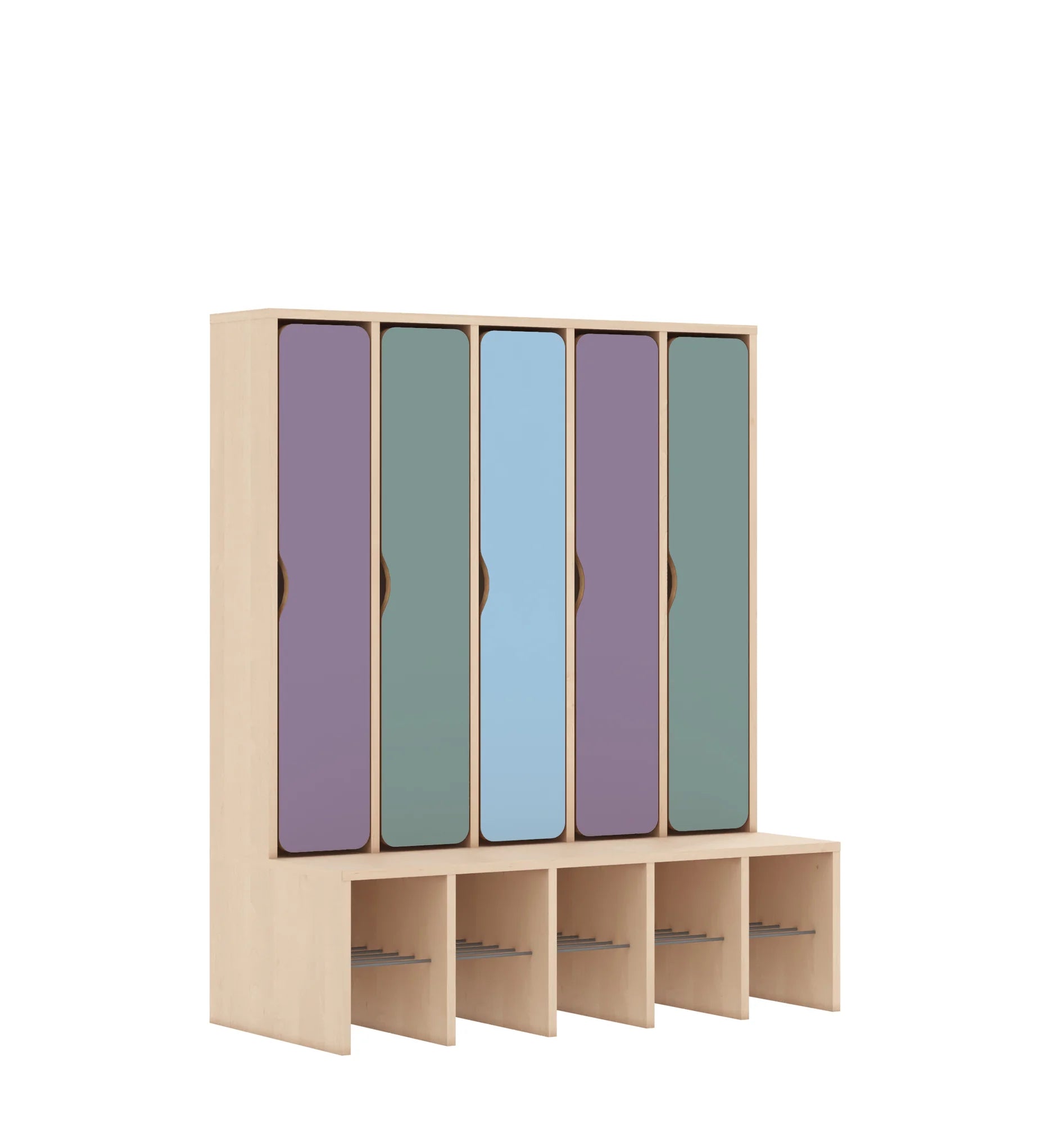 Szatnia pięcioosobowa BLOX 1108x520x1350 — drzwiczki pełne – brzoza / Mix 2