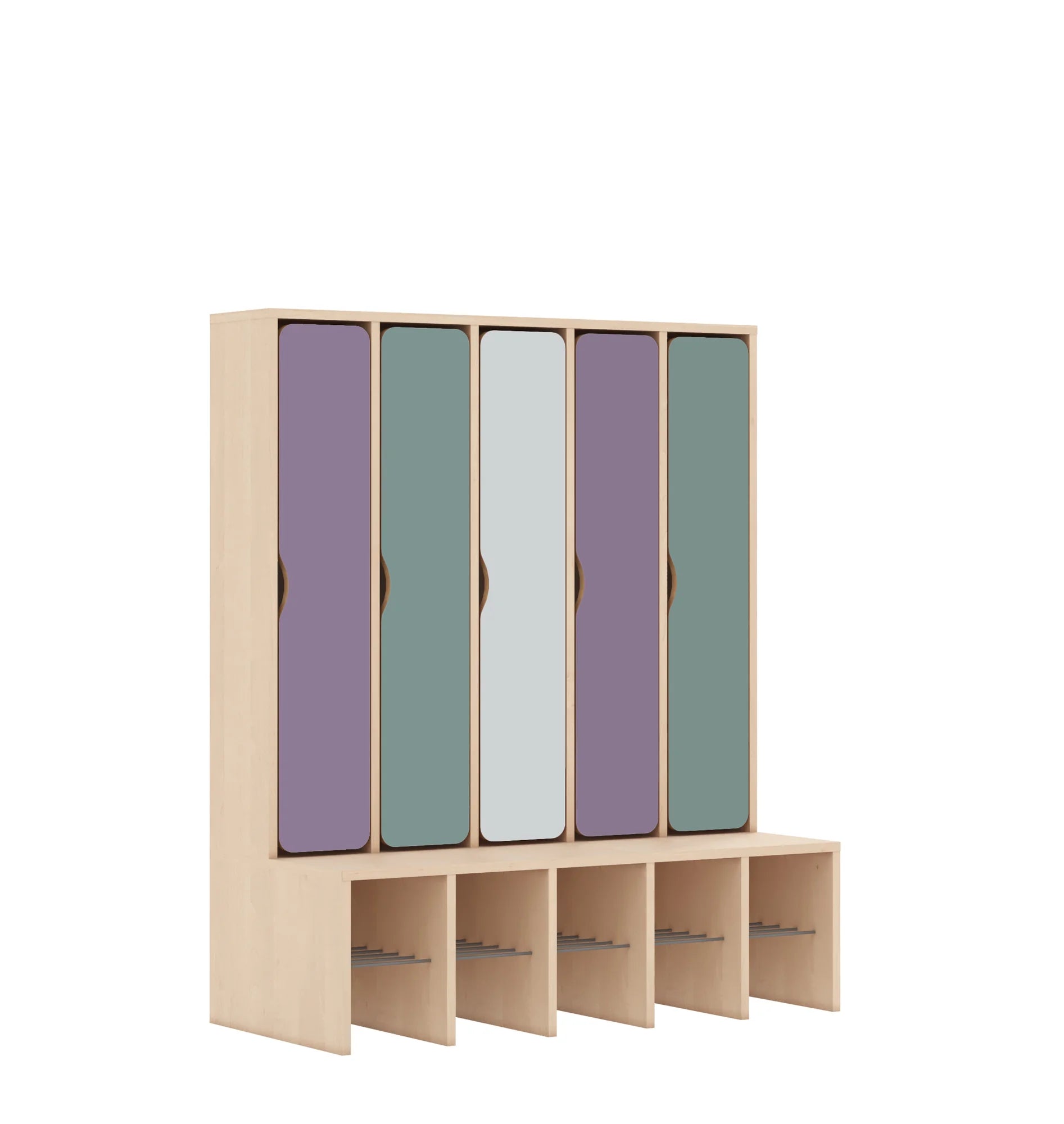 Szatnia pięcioosobowa BLOX 1108x520x1350 — drzwiczki pełne – brzoza / Mix 3