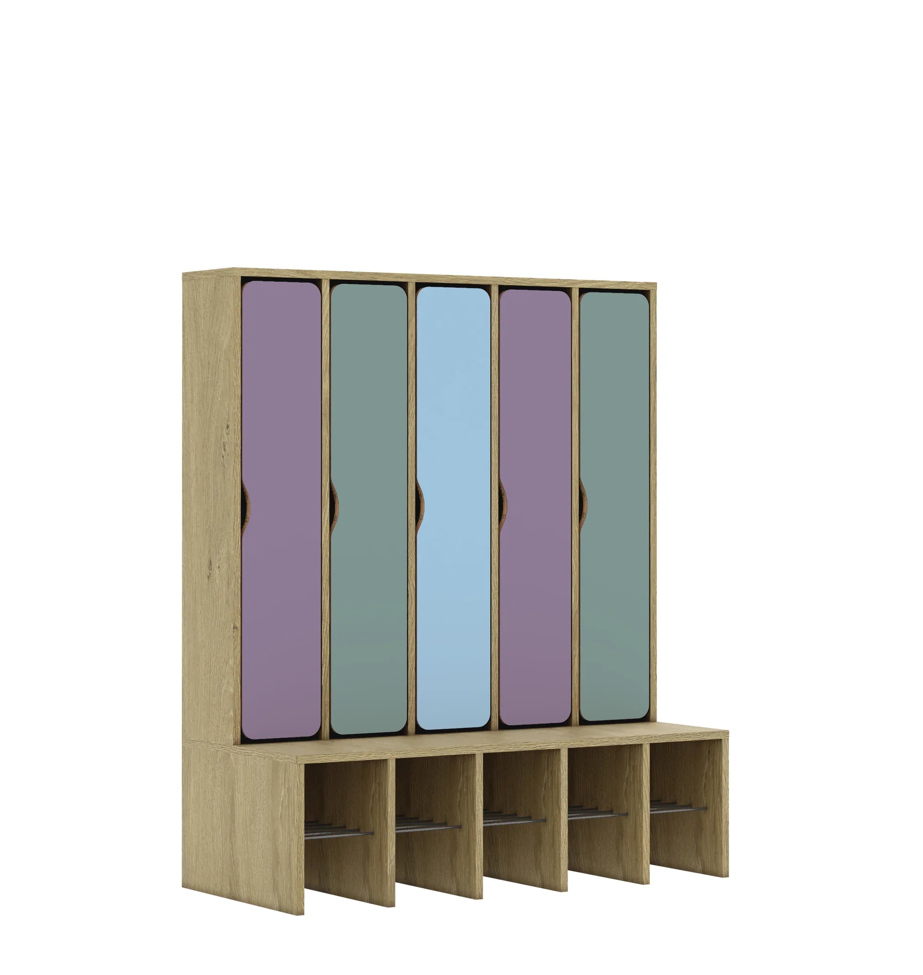 Szatnia pięcioosobowa BLOX 1108x520x1350 — drzwiczki pełne – dąb / Mix 2