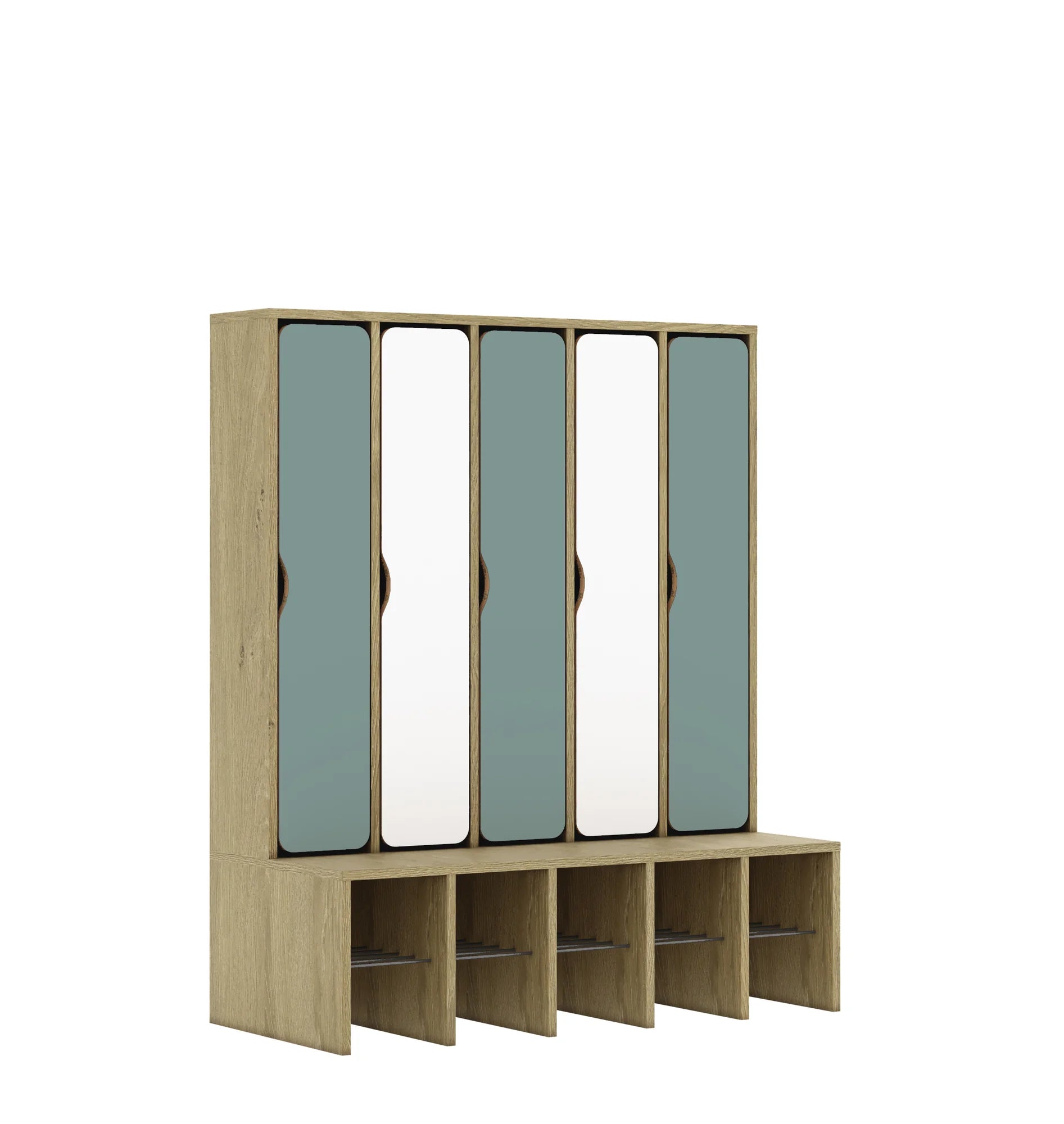 Szatnia pięcioosobowa BLOX 1108x520x1350 — drzwiczki pełne – dąb / Mix 4