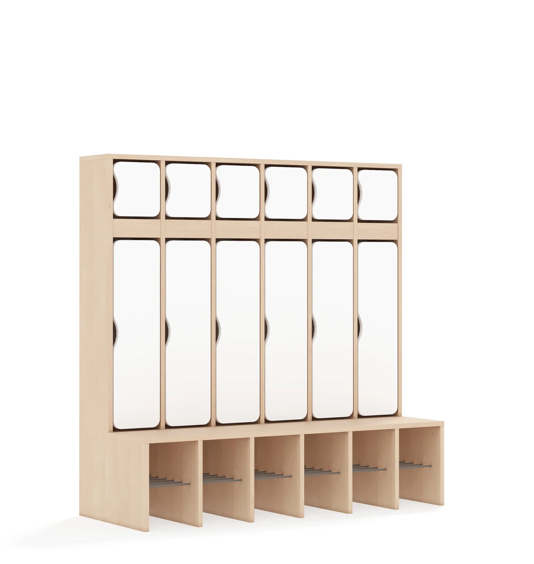 Szatnia sześcioosobowa BLOX 1326x520x1350 — drzwiczki góra/dół – dąb / biały