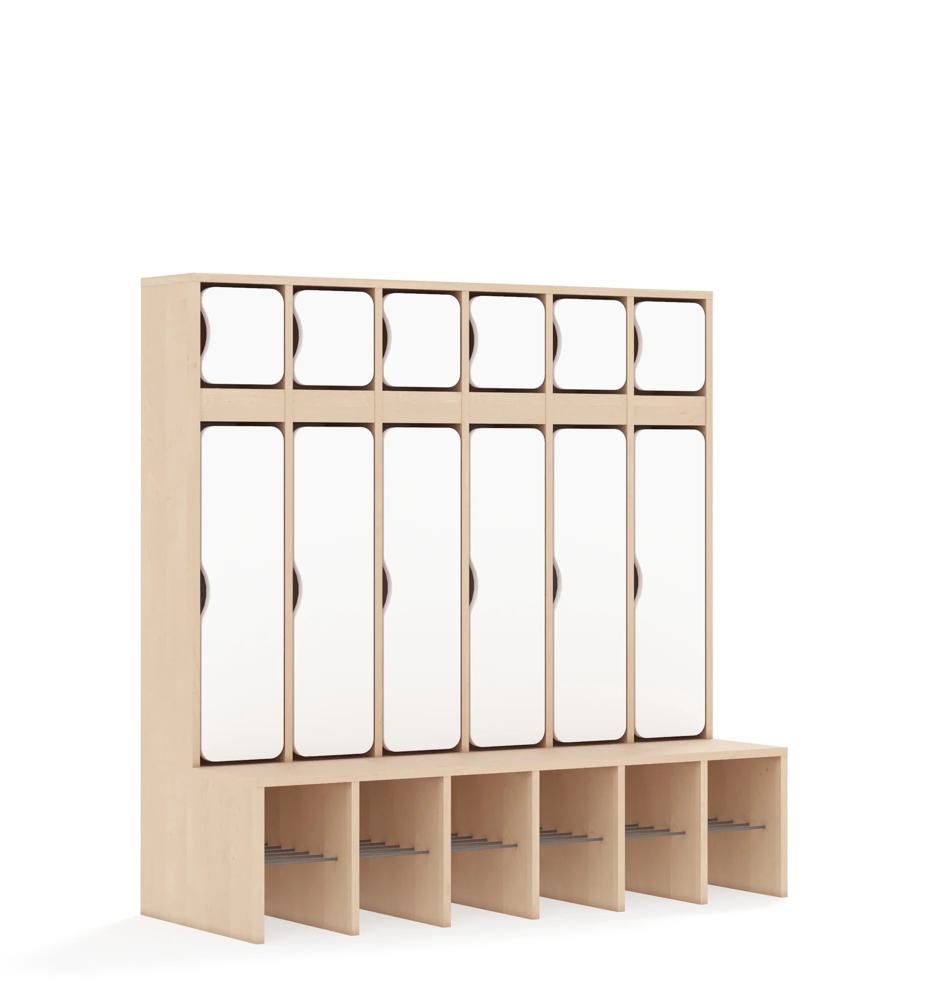 Szatnia sześcioosobowa BLOX 1326x520x1350 — drzwiczki góra/dół – brzoza / biały
