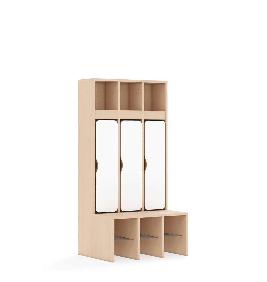 Szatnia trzyosobowa BLOX 672x520x1350 — drzwiczki dolne – dąb / biały