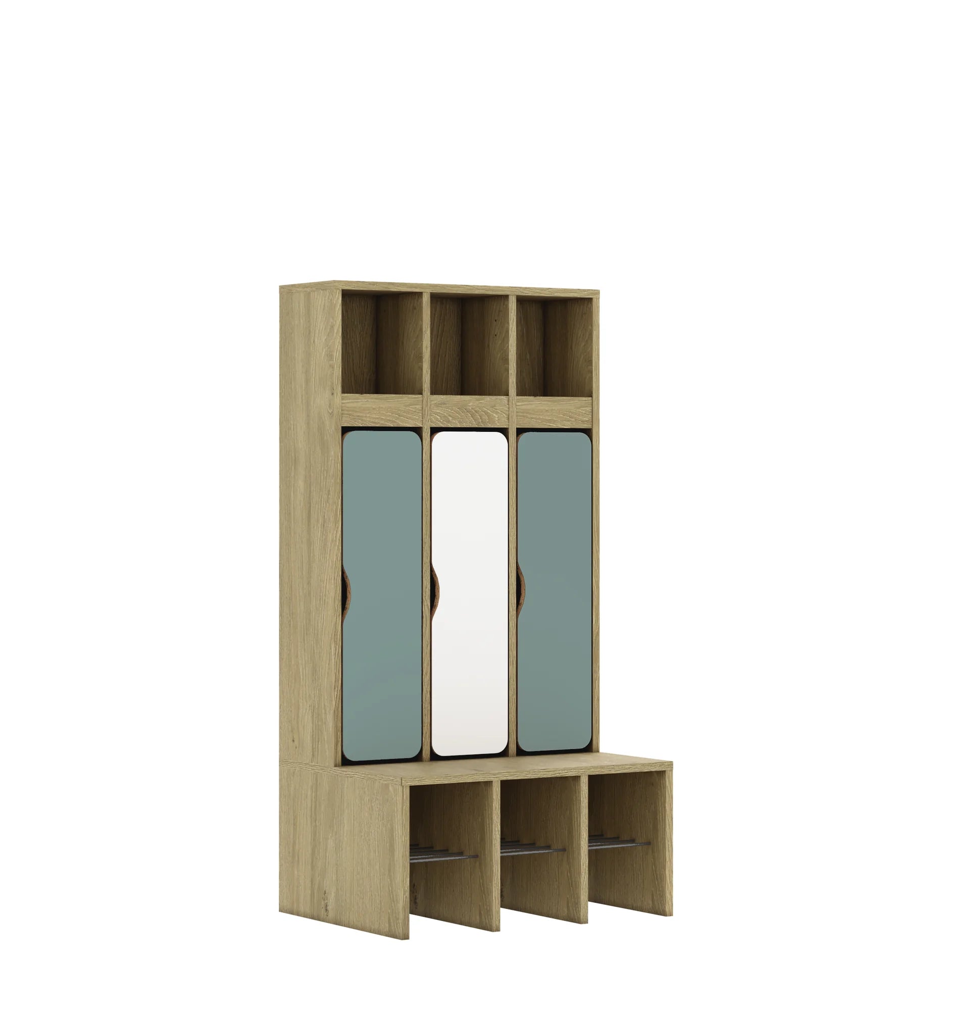 Szatnia trzyosobowa BLOX 672x520x1350 — drzwiczki dolne – dąb / Mix 4