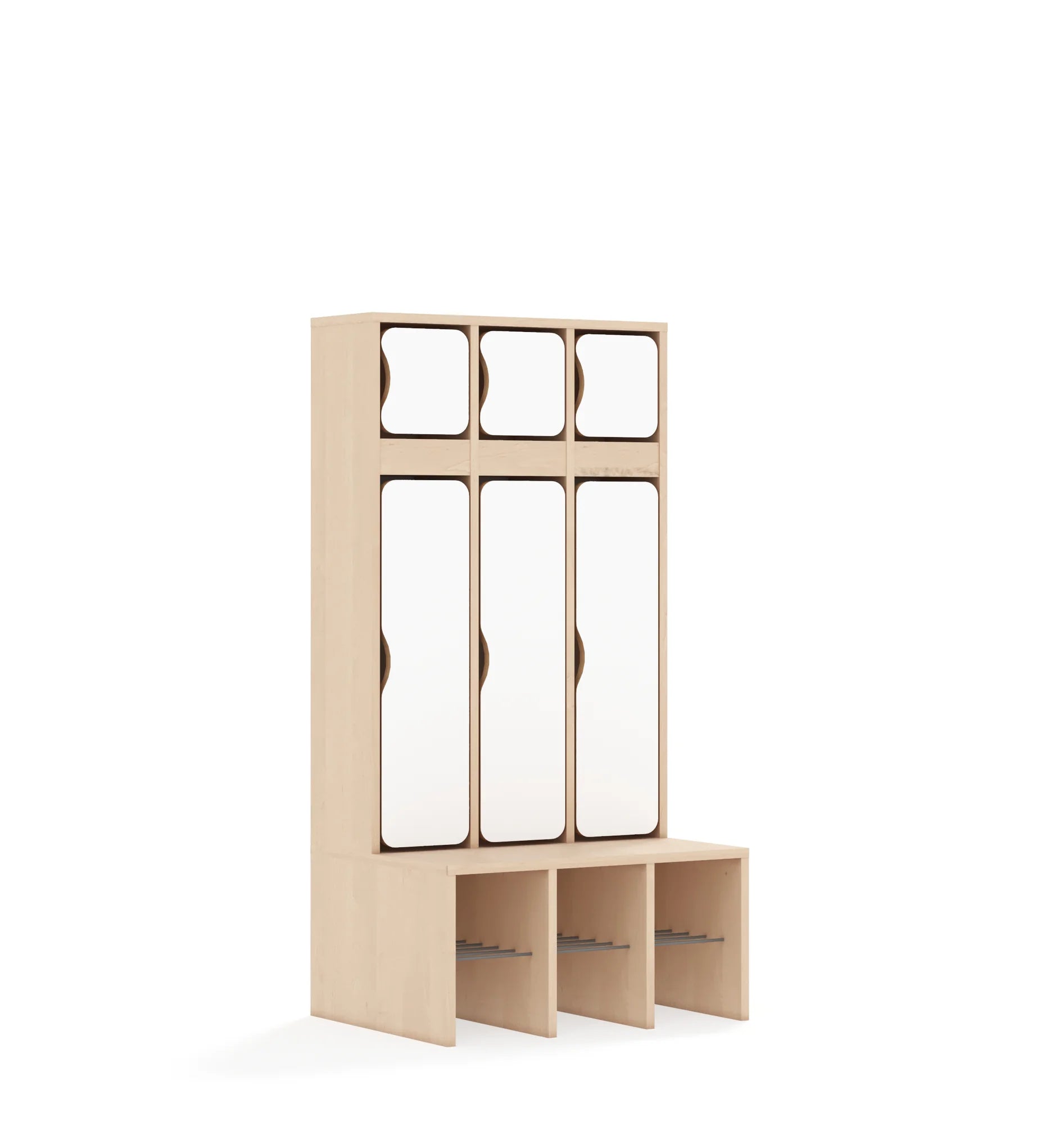 Szatnia trzyosobowa BLOX 672x520x1350 — drzwiczki góra/dół – brzoza / biały
