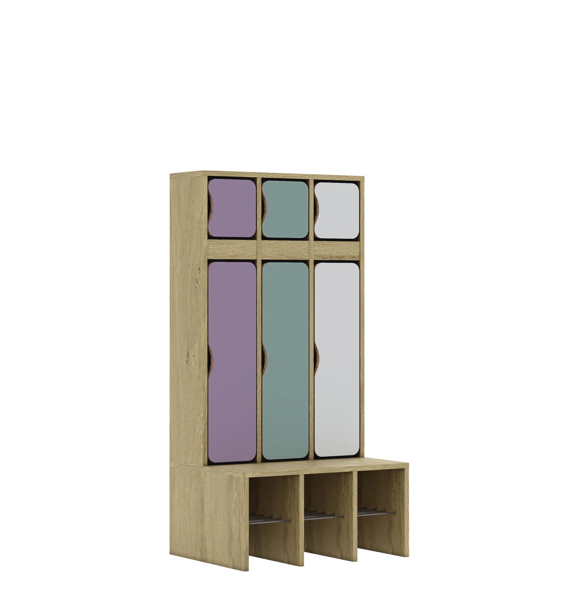 Szatnia trzyosobowa BLOX 672x520x1350 — drzwiczki góra/dół – dąb / Mix 3