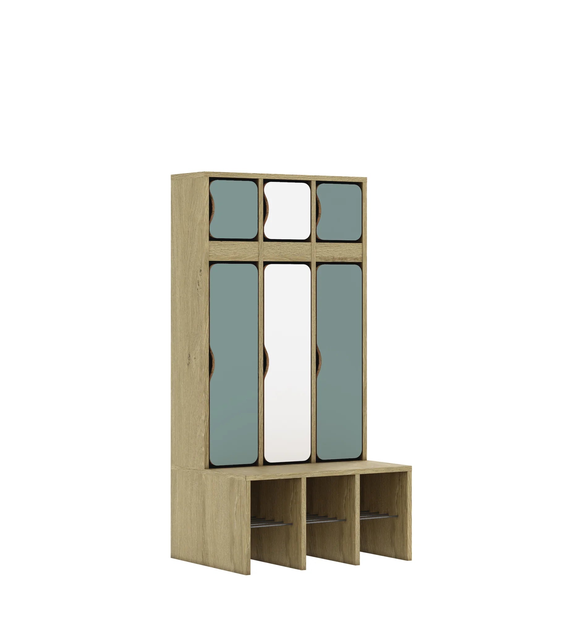 Szatnia trzyosobowa BLOX 672x520x1350 — drzwiczki góra/dół – dąb / Mix 4