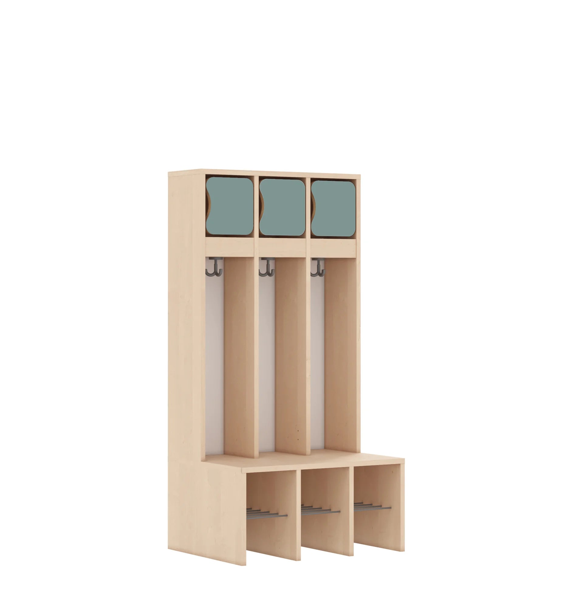 Szatnia trzyosobowa BLOX 672x520x1350 — drzwiczki górne – brzoza / pastelowy zielony