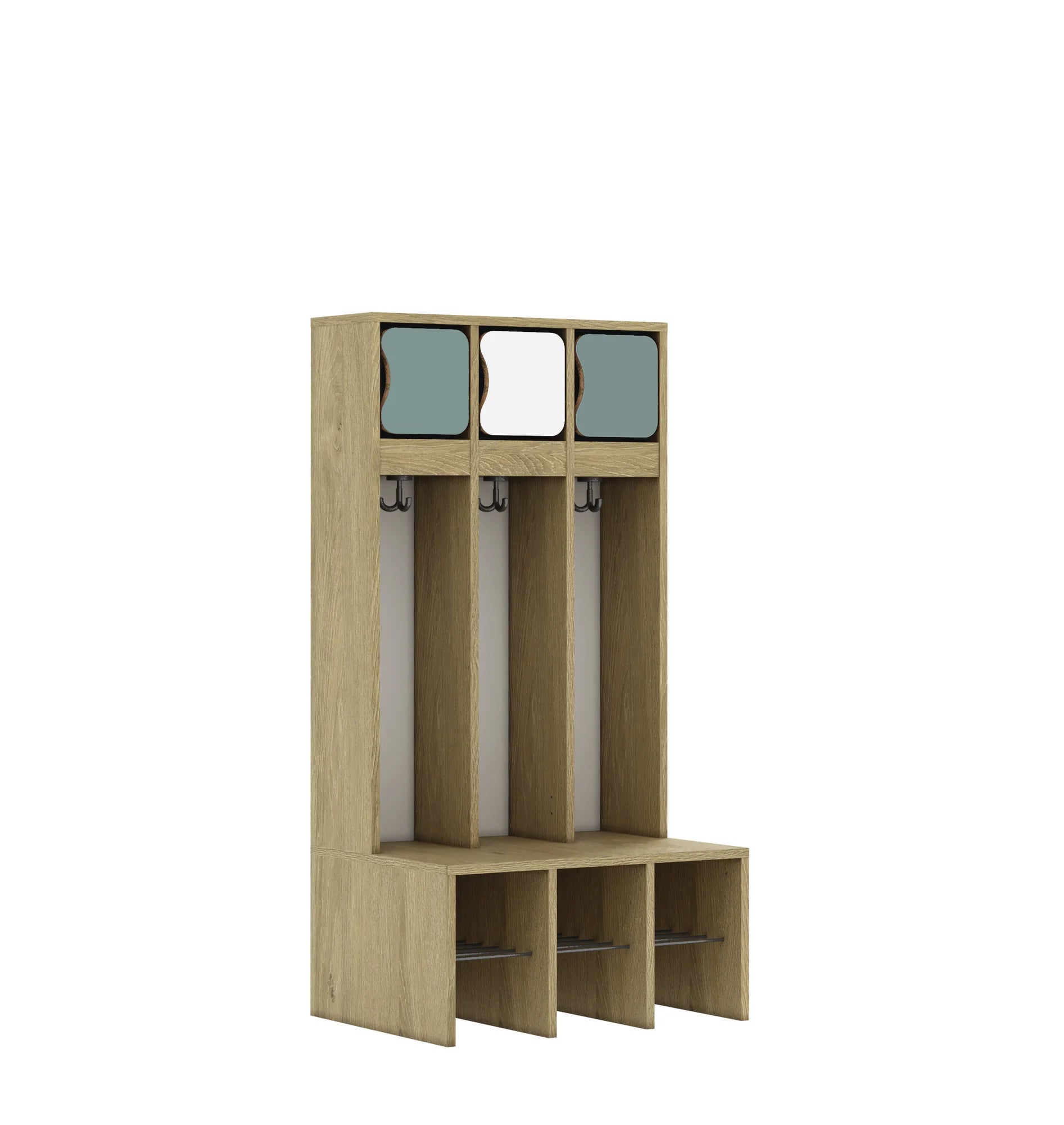 Szatnia trzyosobowa BLOX 672x520x1350 — drzwiczki górne – dąb / Mix 4
