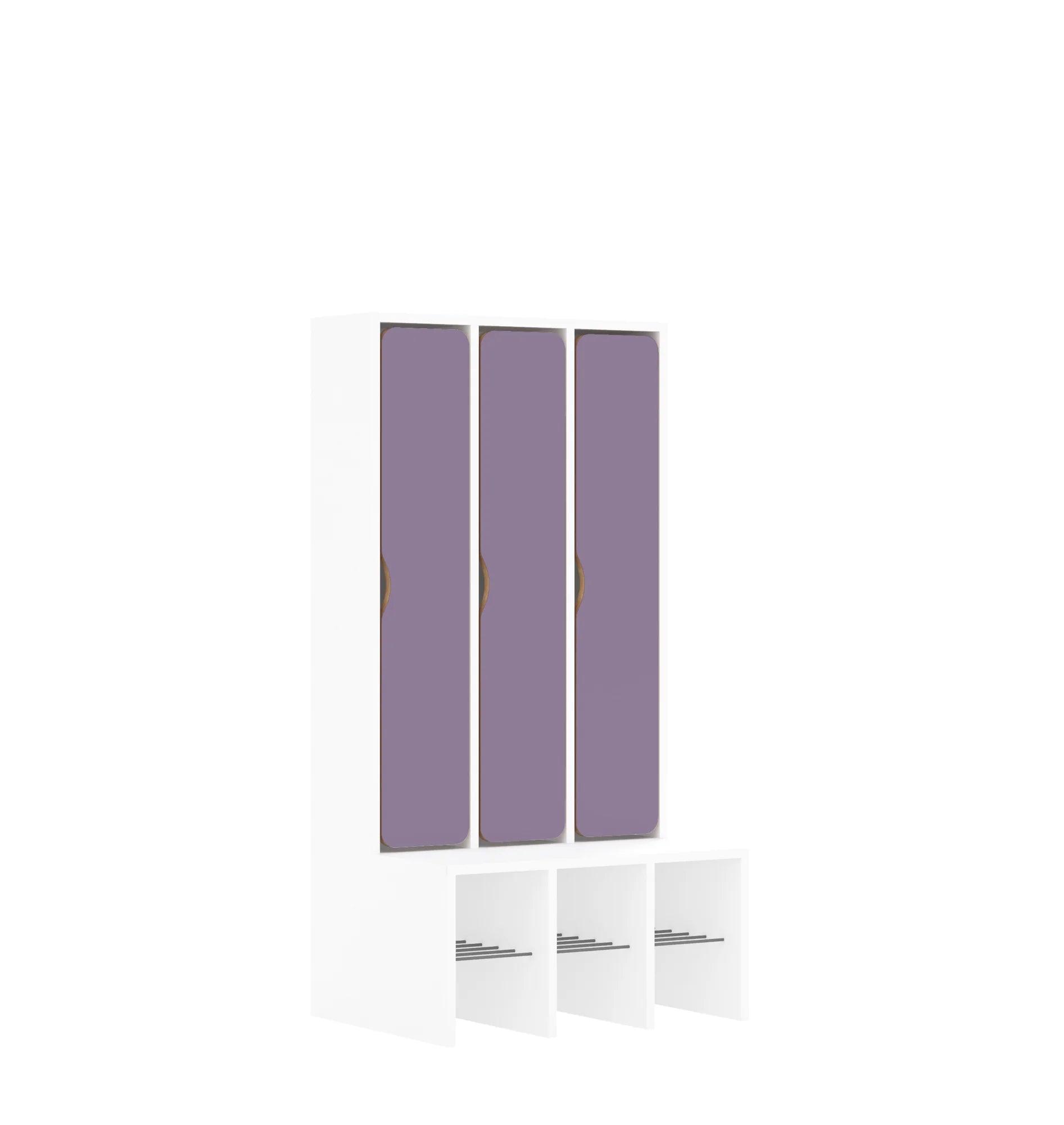 Szatnia trzyosobowa BLOX 672x520x1350 — drzwiczki pełne – biały / pastelowy fioletowy