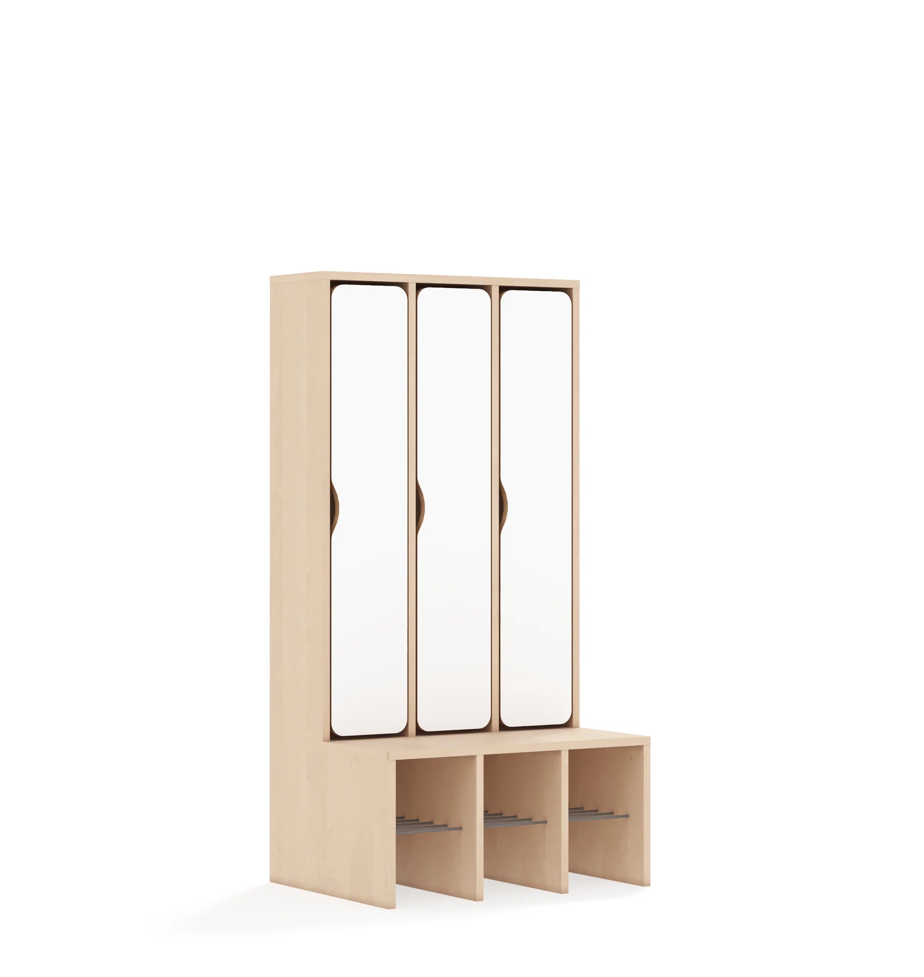 Szatnia trzyosobowa BLOX 672x520x1350 — drzwiczki pełne – brzoza / biały