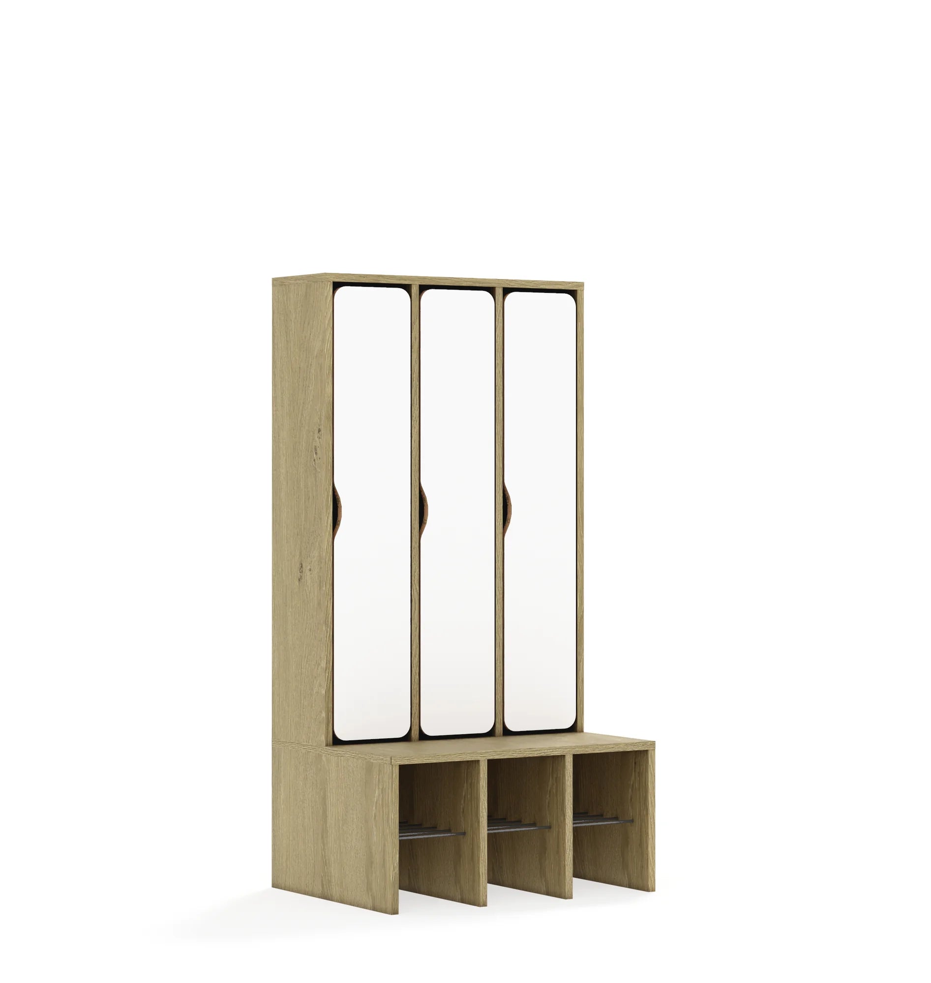 Szatnia trzyosobowa BLOX 672x520x1350 — drzwiczki pełne – dąb / biały