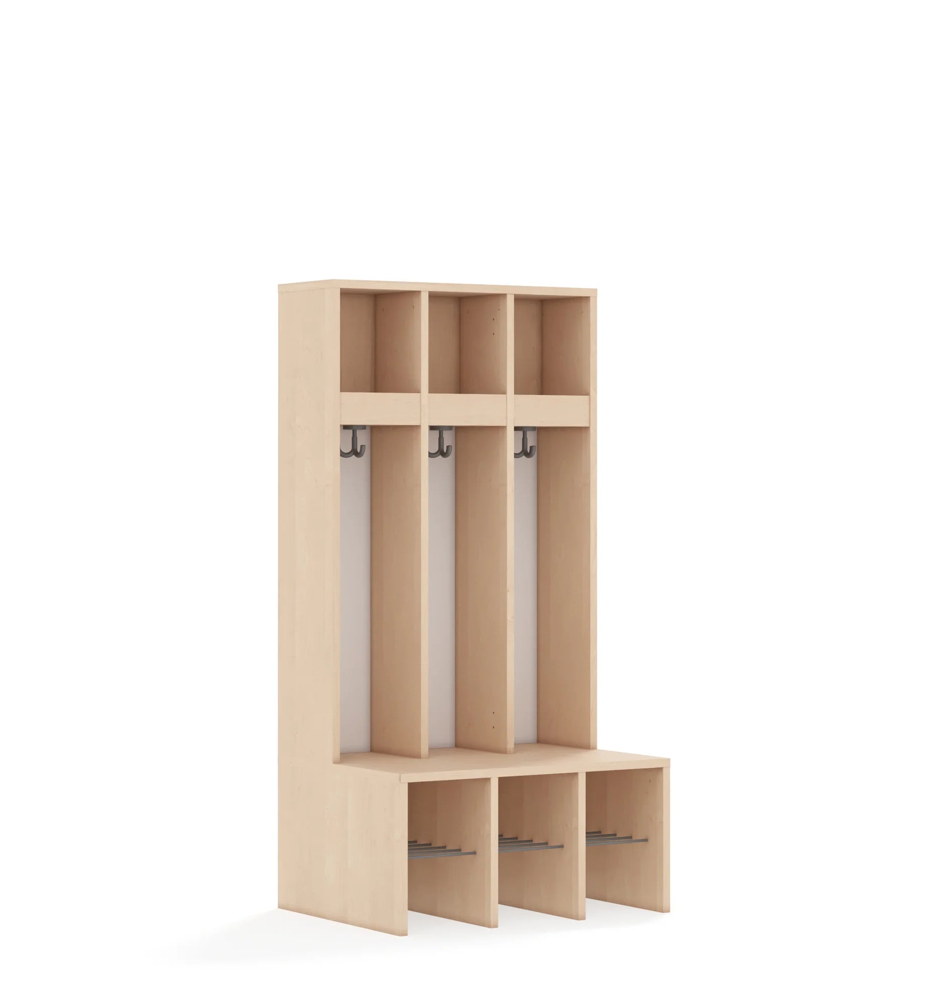 Szatnia trzyosobowa BLOX 672x520x1350 — z blendą – brzoza / Bez drzwiczek