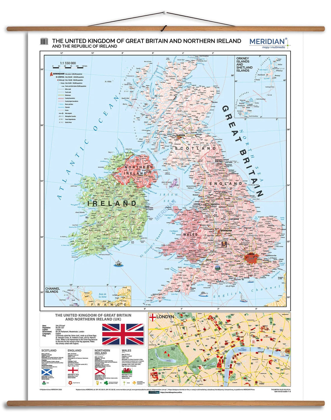 The British Isles political 70x100 cm - mapa ścienna w języku angielskim