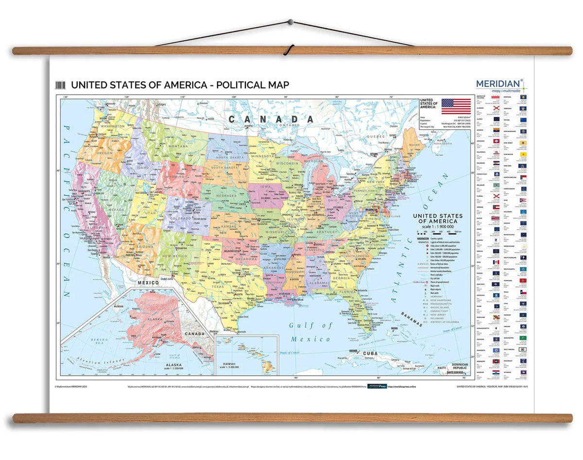 United States of America political - mapa ścienna w języku angielskim