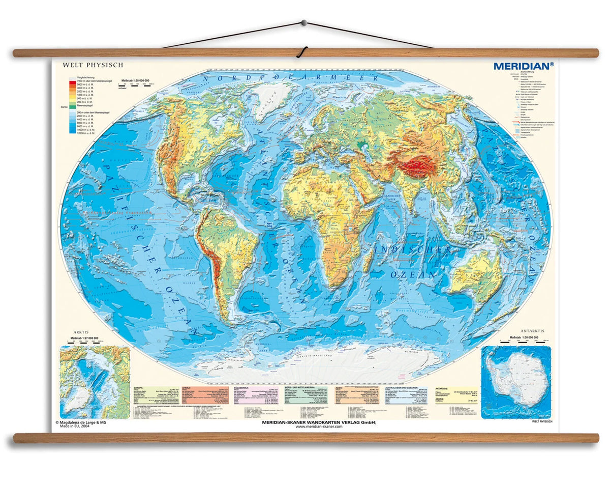 Welt physisch - mapa ścienna w języku niemieckim