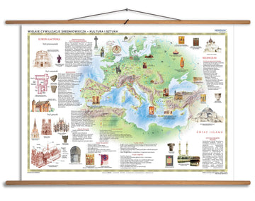 Wielkie cywilizacje średniowiecza - kultura i sztuka - mapa ścienna