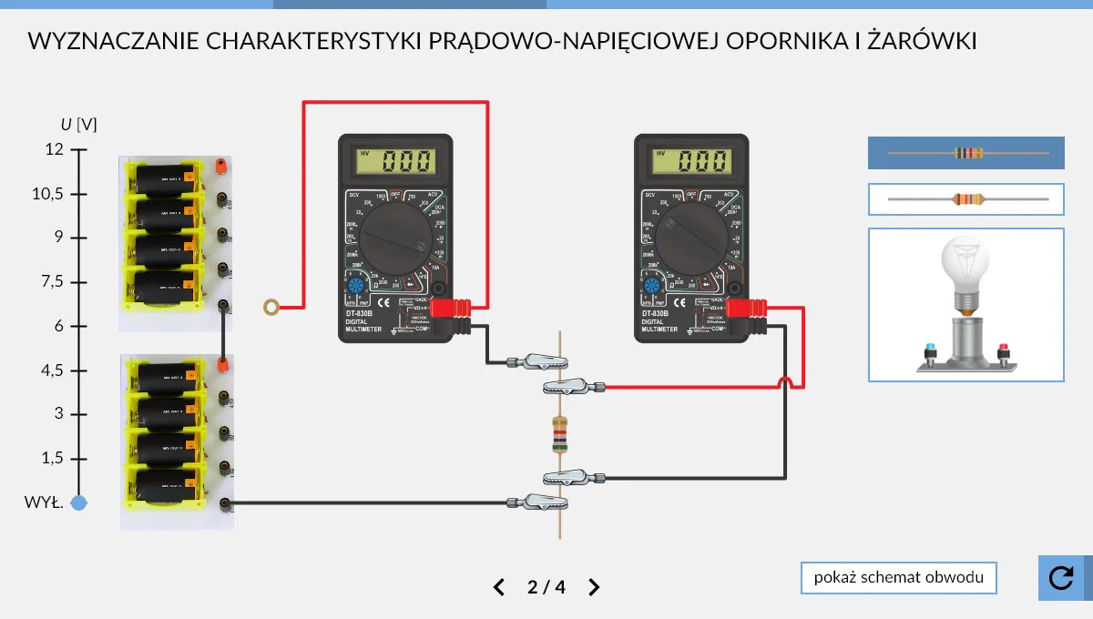 Wirtualne Laboratoria Przyrodnicze Fizyka, szkoła ponadpodstawowa, ekran doświadczenia 2