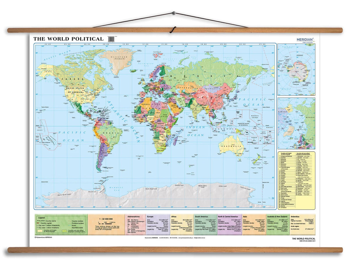 World political - English language usage (Miller) - mapa ścienna w języku angielskim